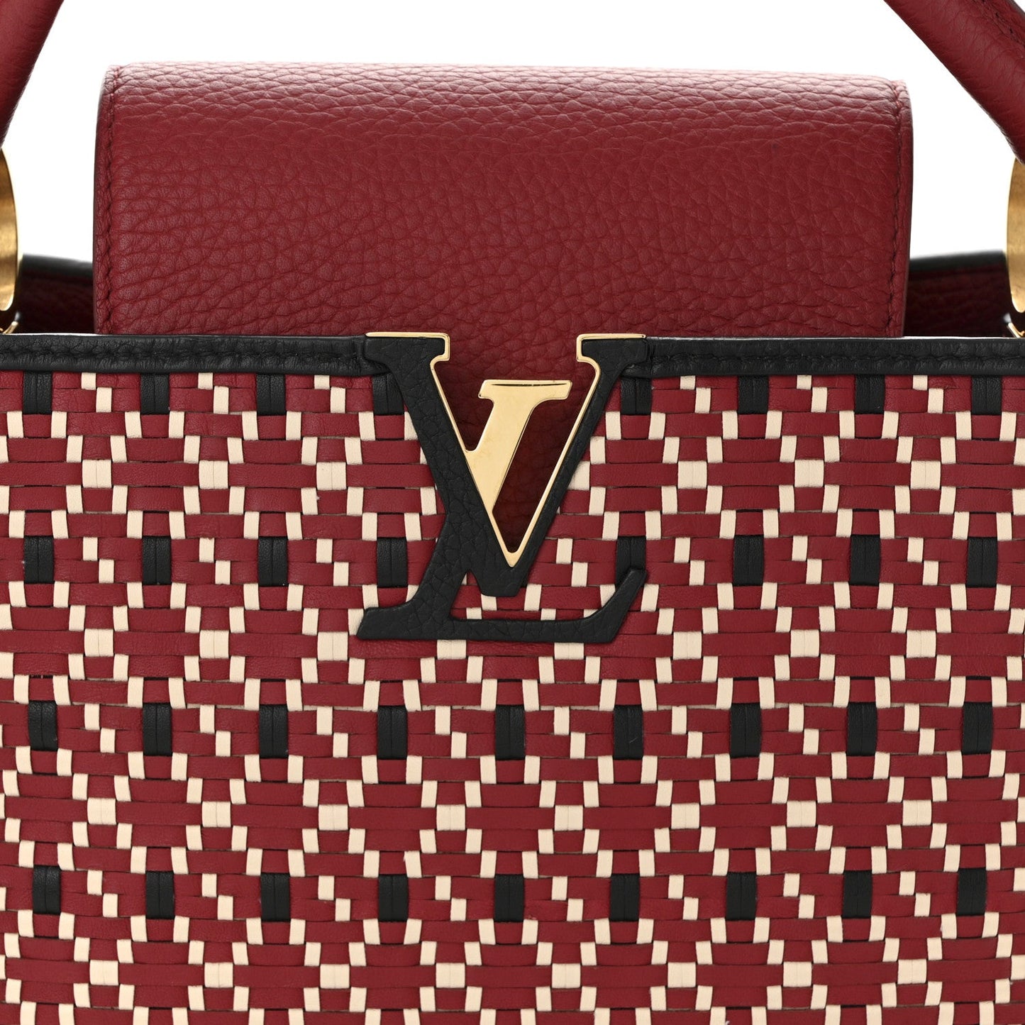 Calfskin Woven Capucines PM Black Red