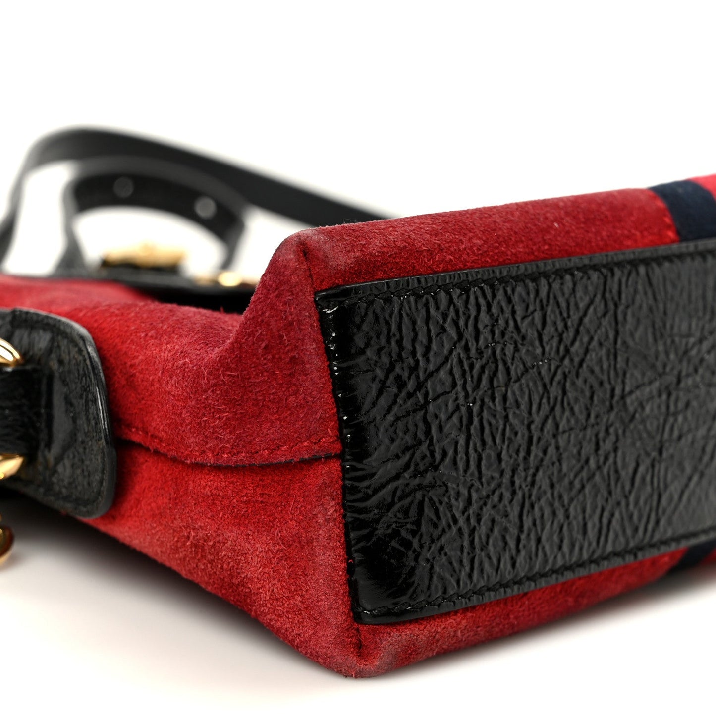 Suede Patent Web GG Small Ophidia Dome Shoulder Bag Hibiscus Red