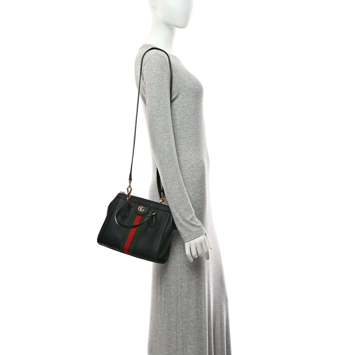 Textured Calfskin Web Small Ophidia Tote Bag Black