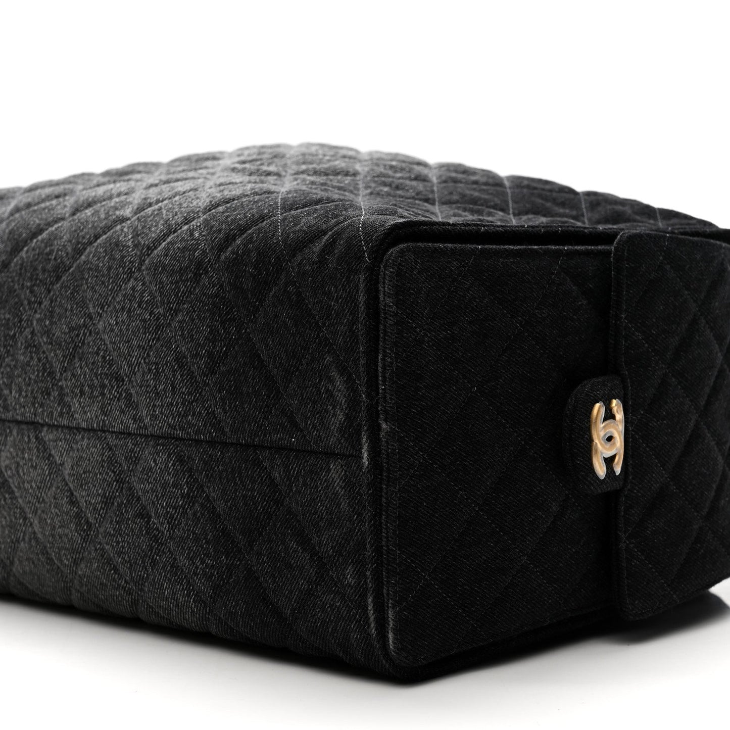 Washed Denim Quilted Large Chanel 25 Handbag Black