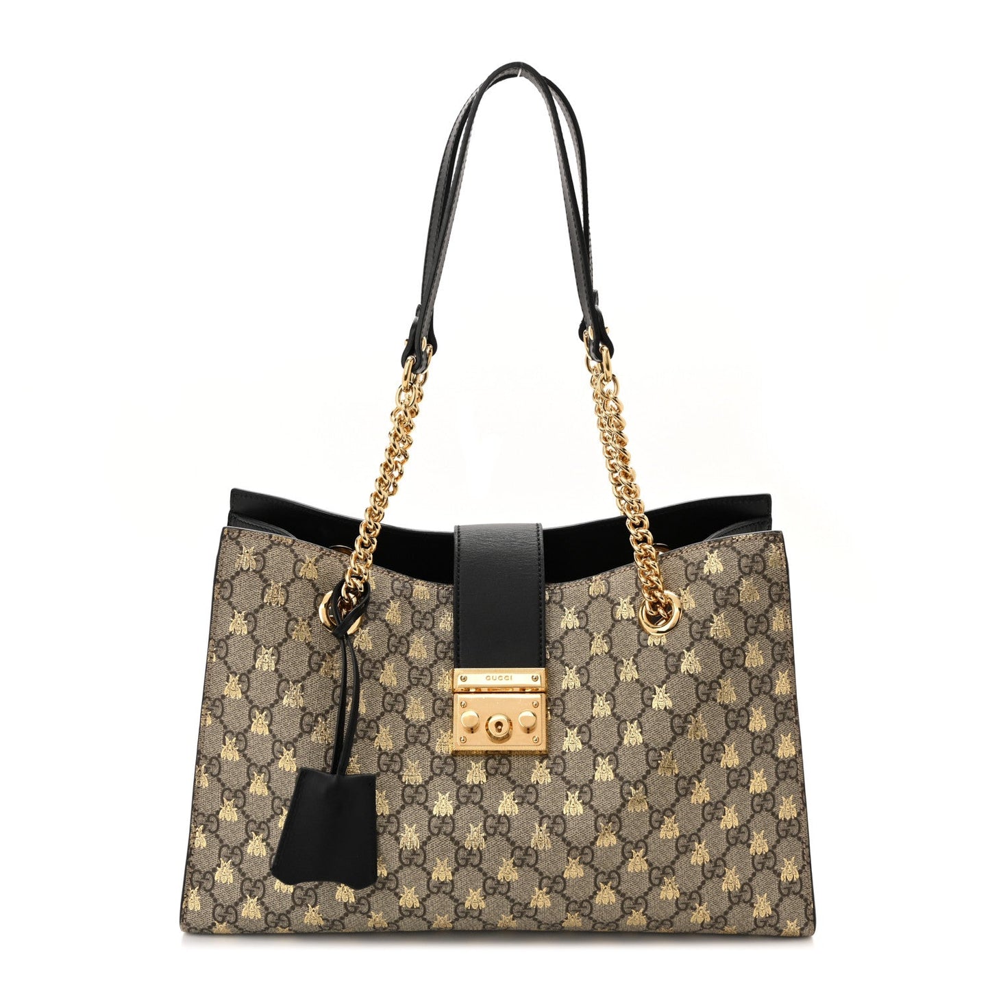 GG Supreme Monogram Bees Medium Padlock Tote Beige Oro Black