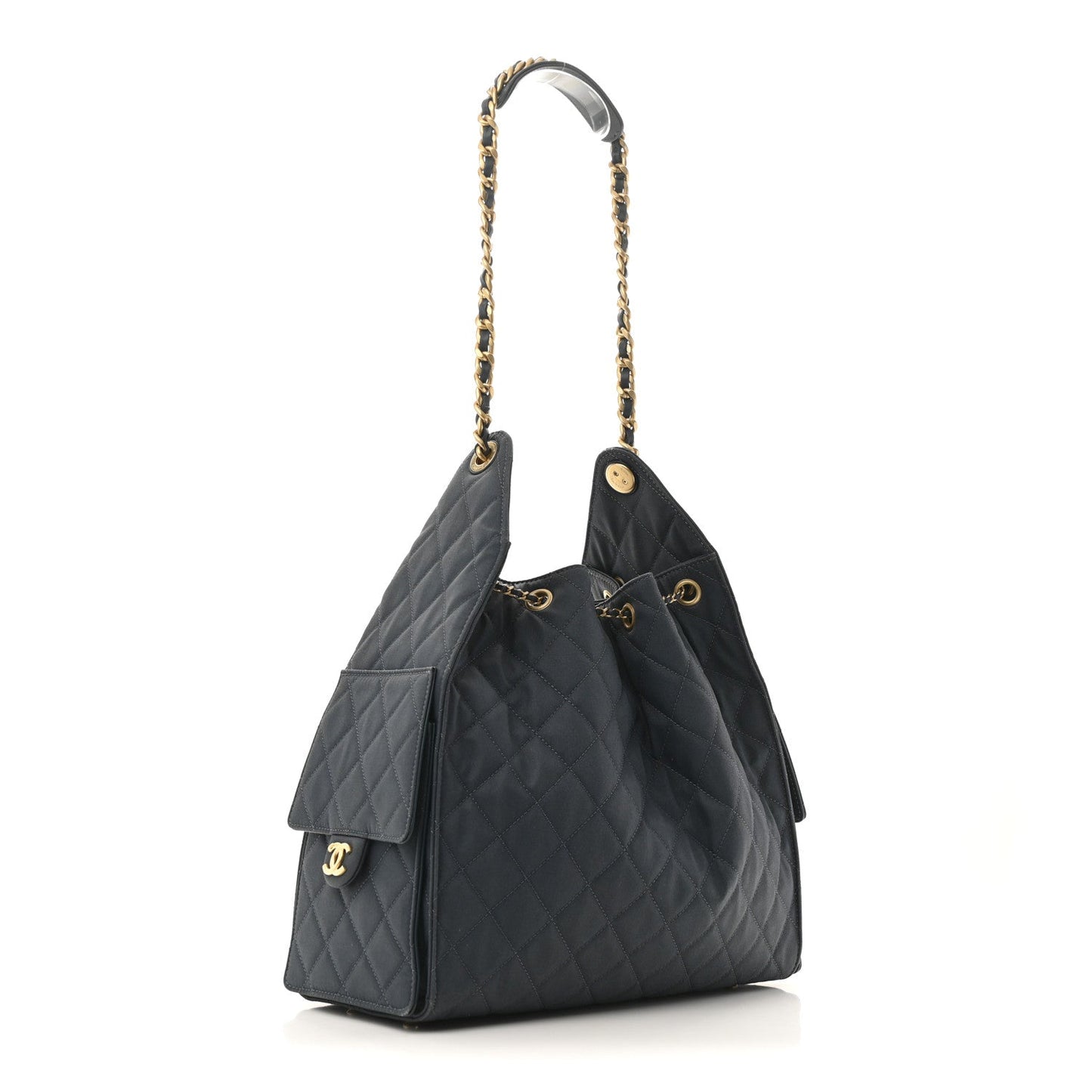 Canvas Quilted Medium Chanel 25 Handbag Dark Blue