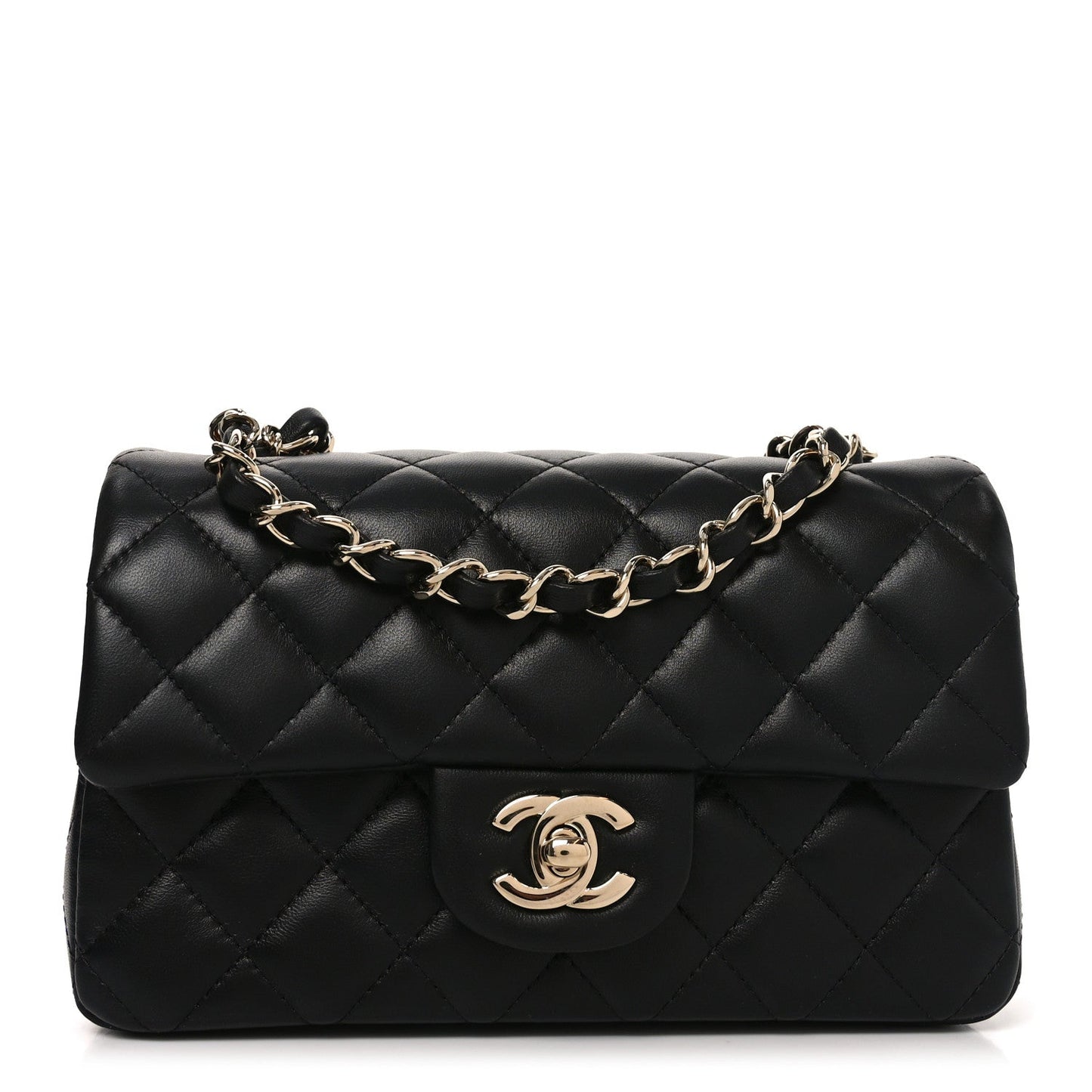 Lambskin Quilted Mini Rectangular Flap Black