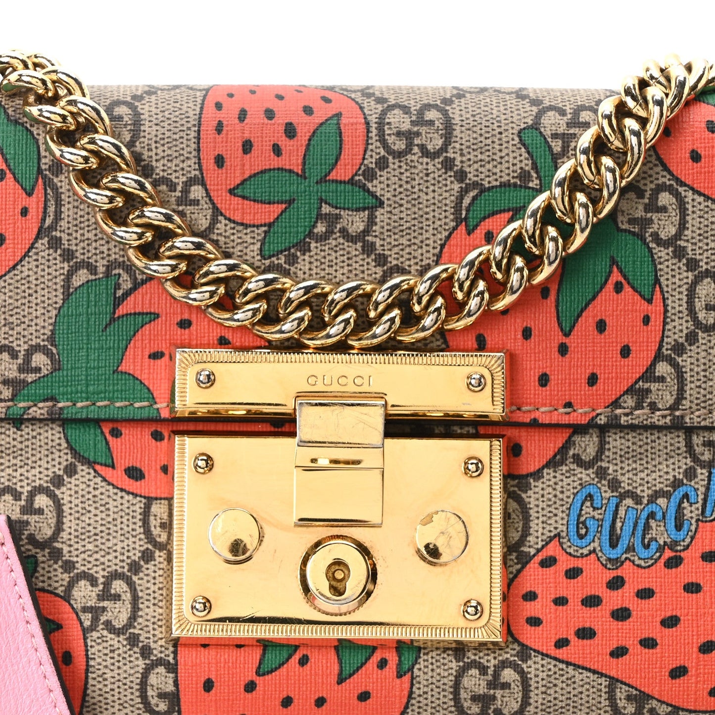 GG Supreme Monogram Strawberry Small Padlock Shoulder Bag