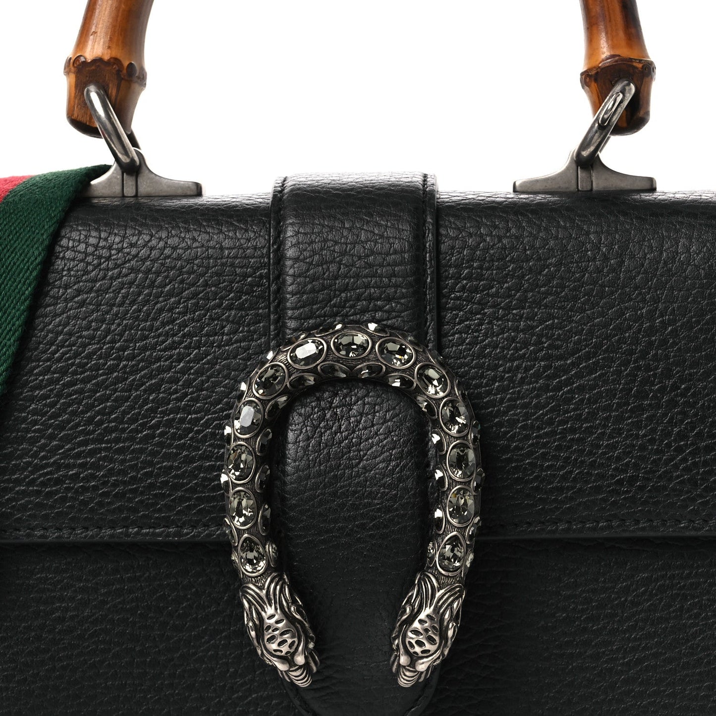 Dollar Calfskin Crystal Web Mini Dionysus Bamboo Top Handle Bag Black Black Diamond