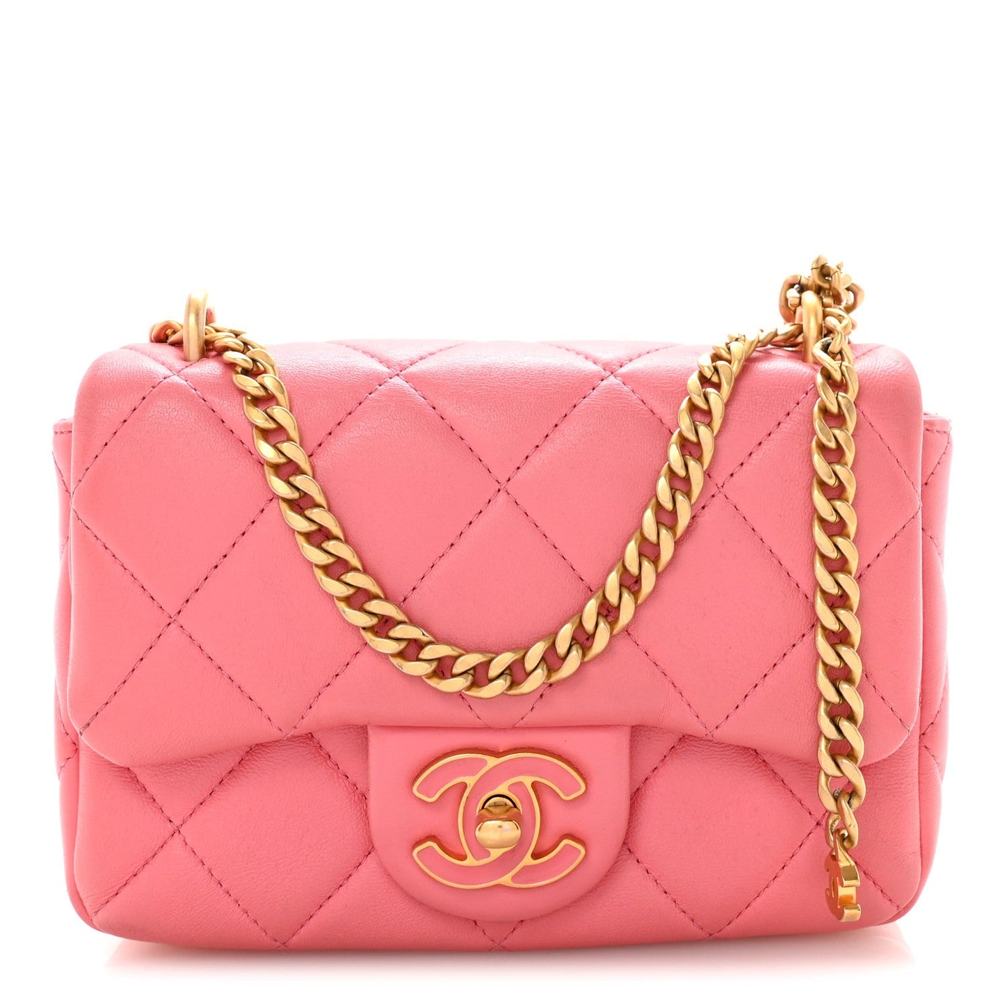 Lambskin Enamel Quilted Pending CC Mini Square Flap Pink