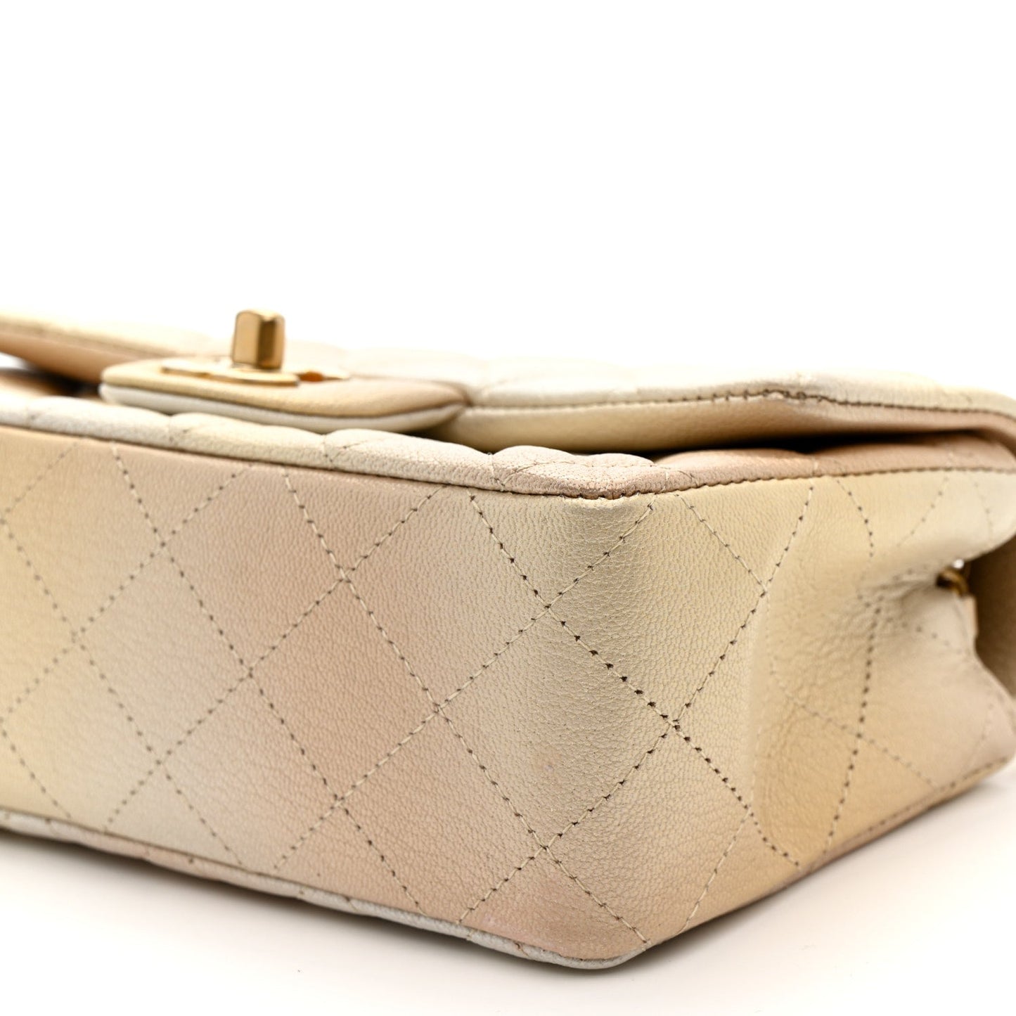 Metallic Goatskin Quilted Mini Rectangular Flap Gold