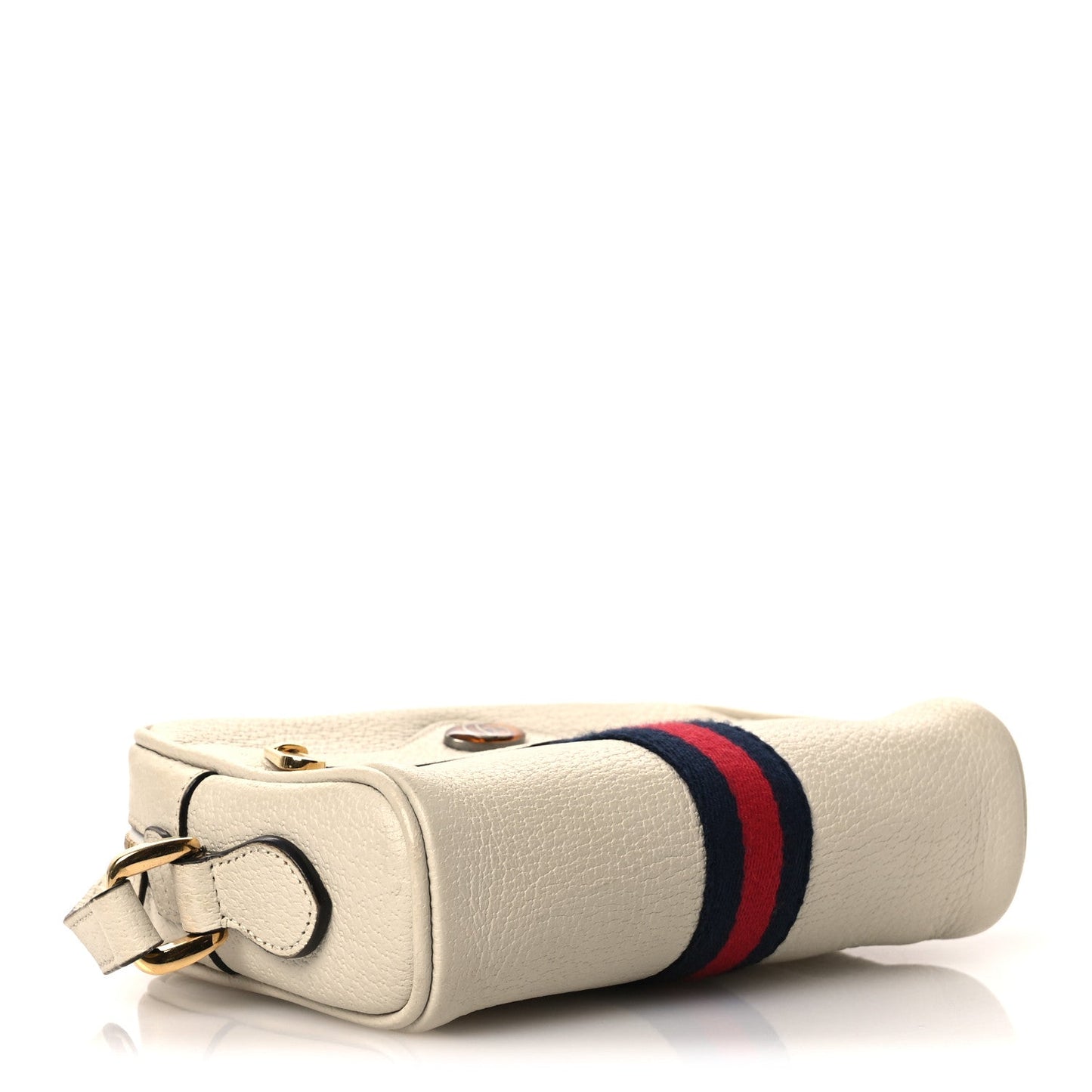 Textured Dollar Calfskin Web Mini Ophidia Shoulder Bag Mystic White