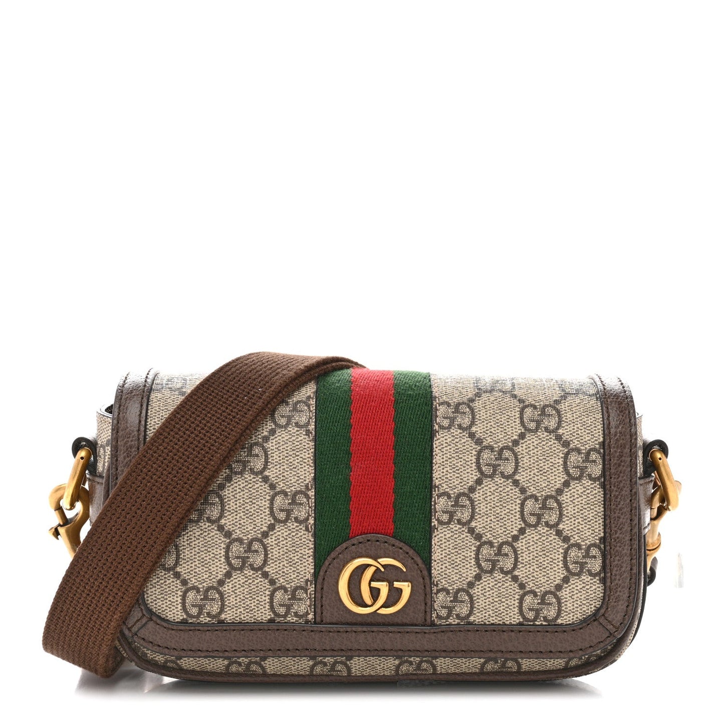 GG Supreme Monogram Web Mini Ophidia Flap Shoulder Bag Brown