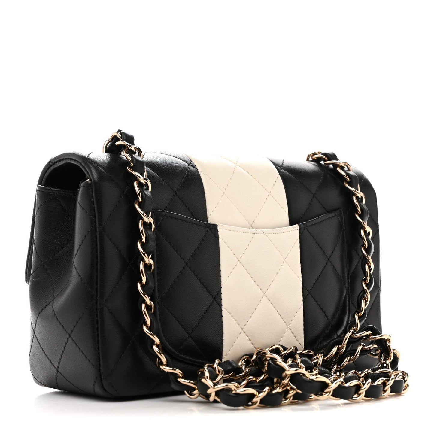 Lambskin Quilted Mini Rectangular Flap Black White