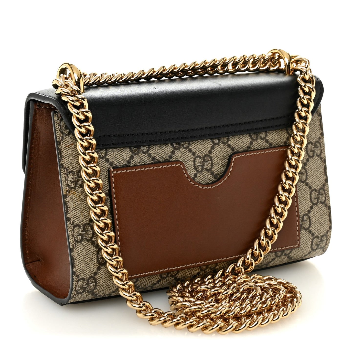 GG Supreme Monogram Calfskin Small Padlock Shoulder Bag Beige Black Cuir