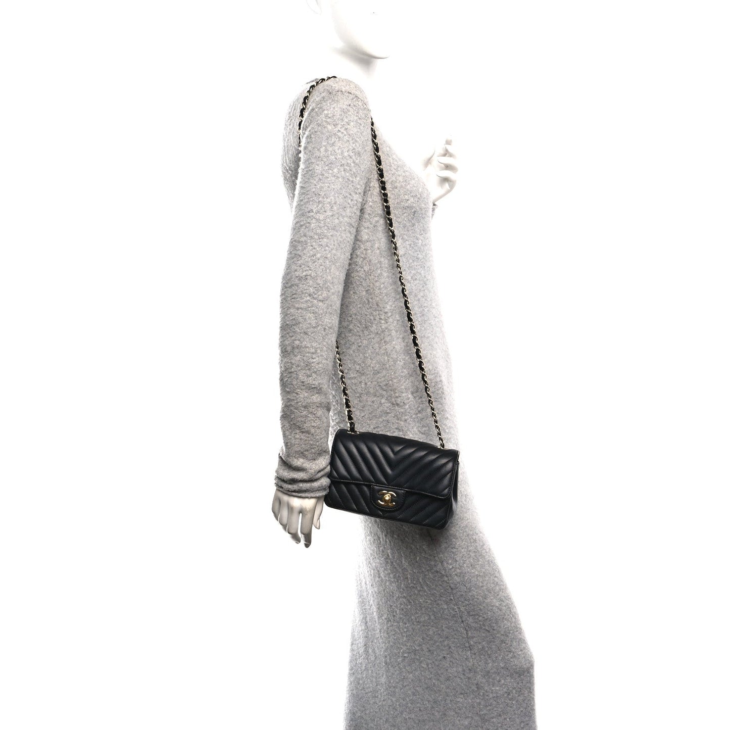 Lambskin Chevron Quilted Mini Rectangular Flap Black