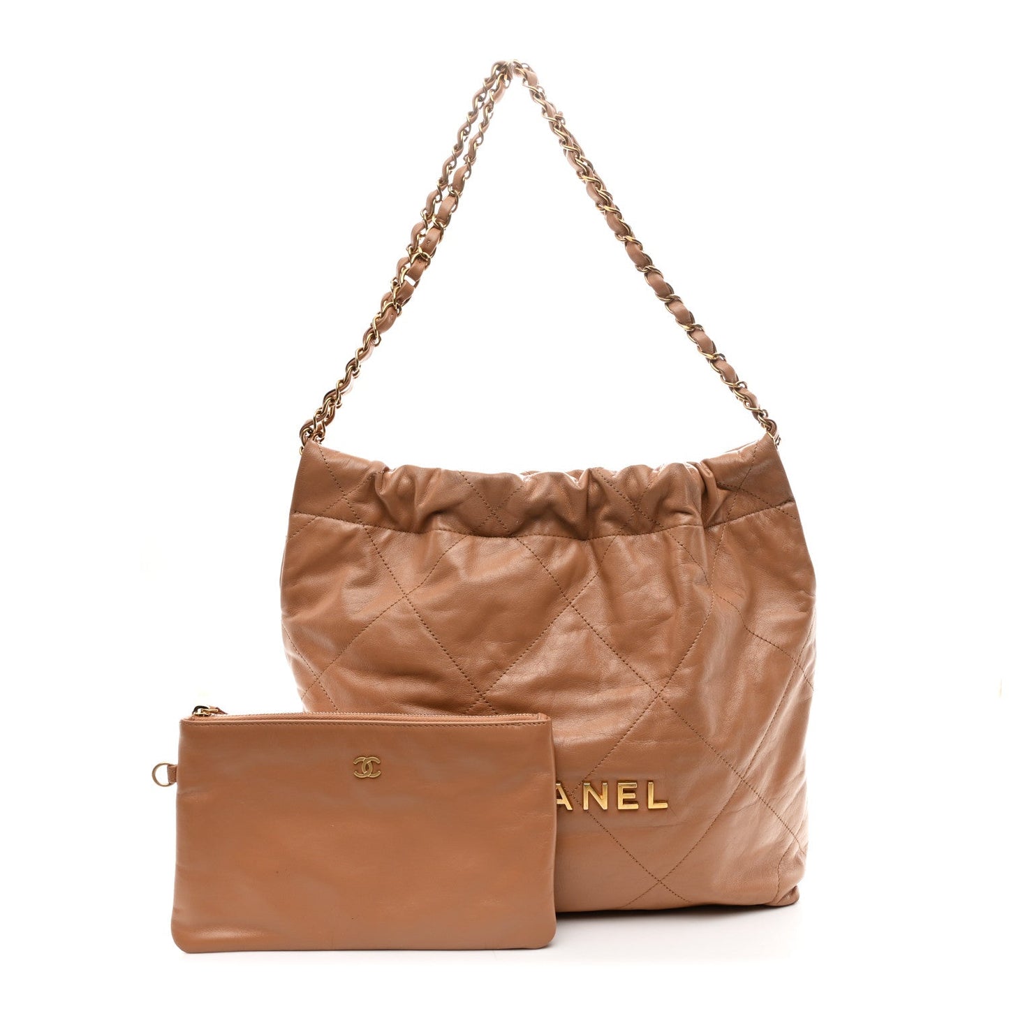 Shiny Calfskin Quilted Small Chanel 22 Beige