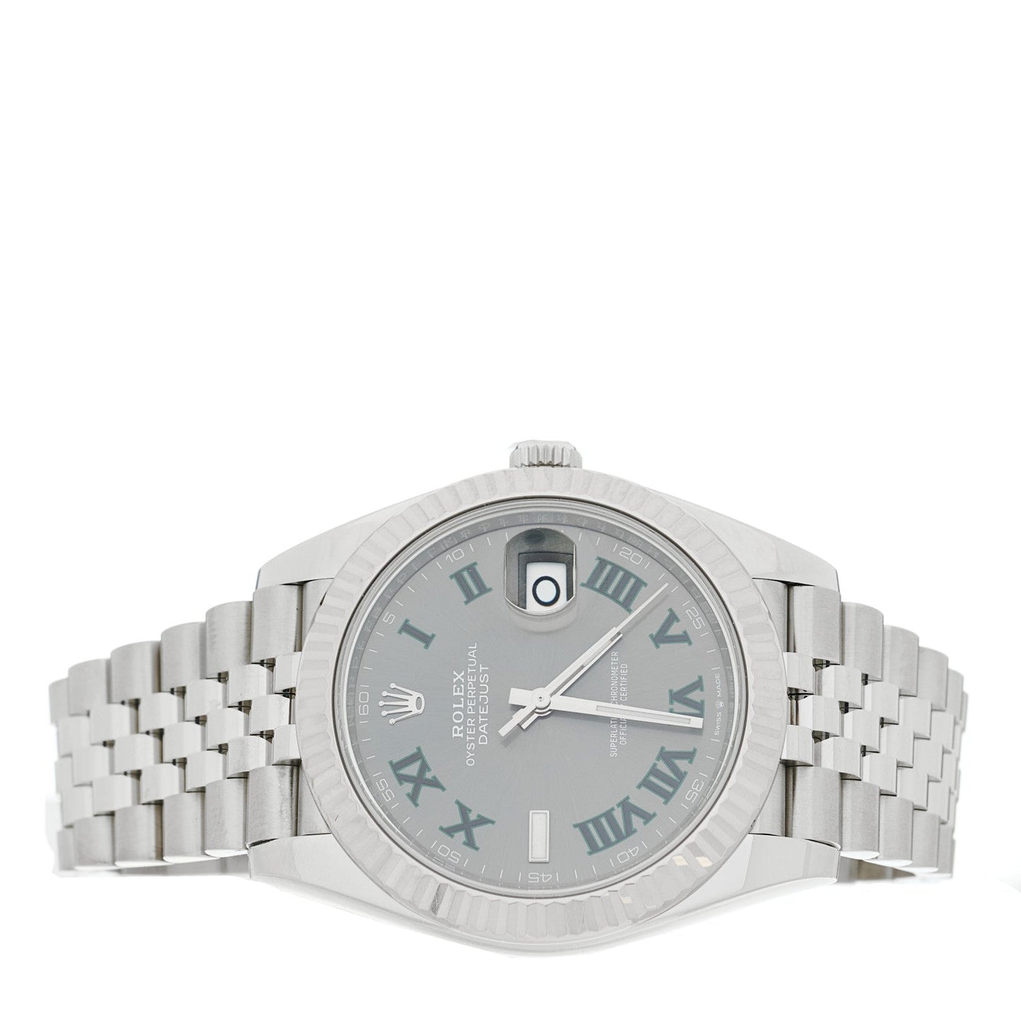 Stainless Steel 18K White Gold 41mm Oyster Perpetual Wimbledon Datejust Watch Slate 126334