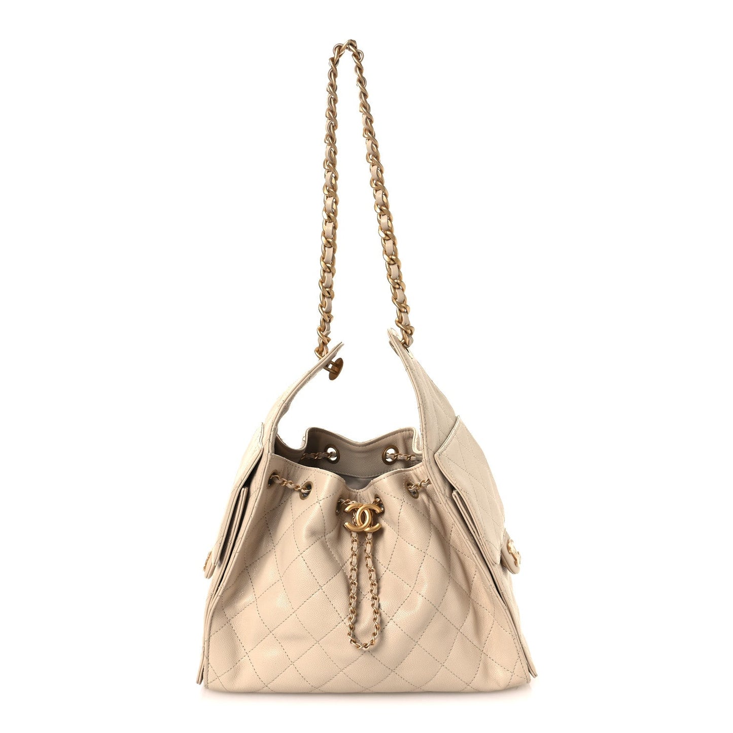 Caviar Quilted Small Chanel 25 Handbag Beige