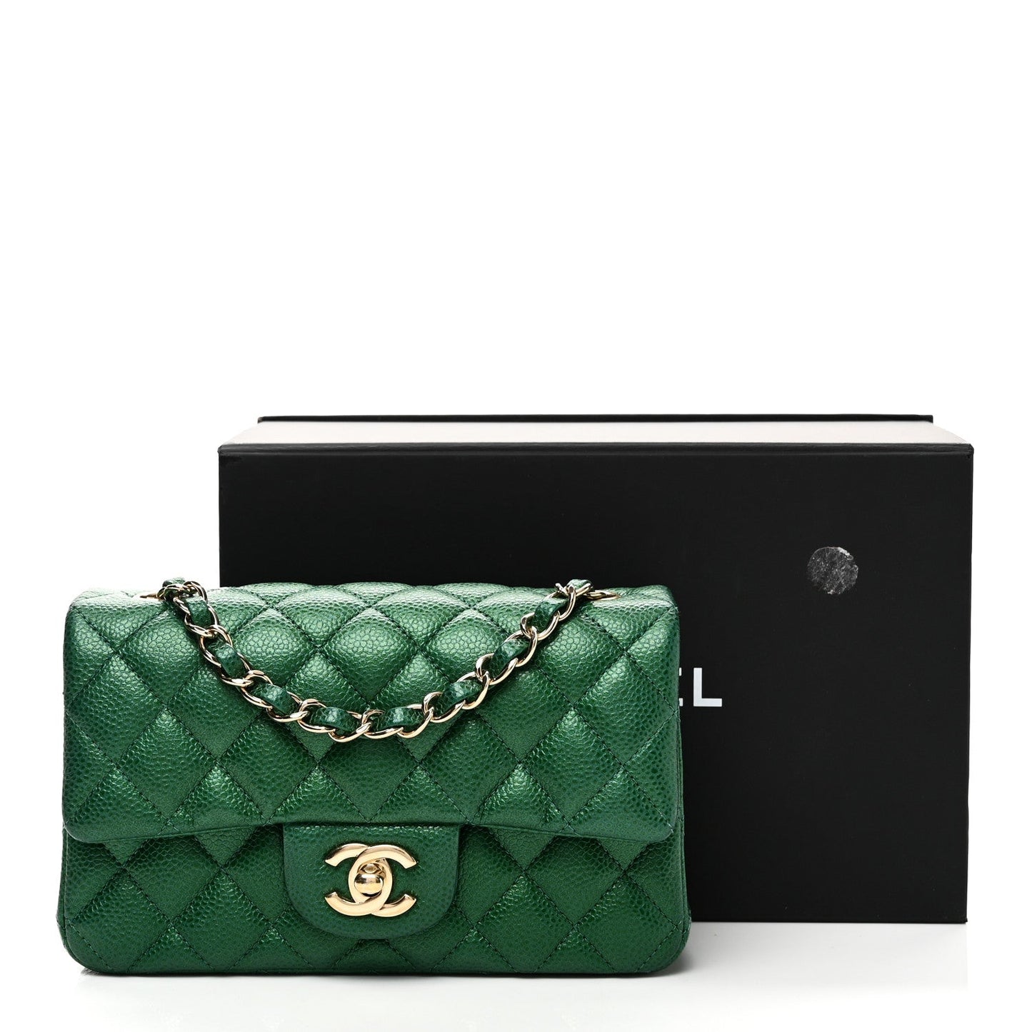 Metallic Caviar Quilted Mini Rectangular Flap Green