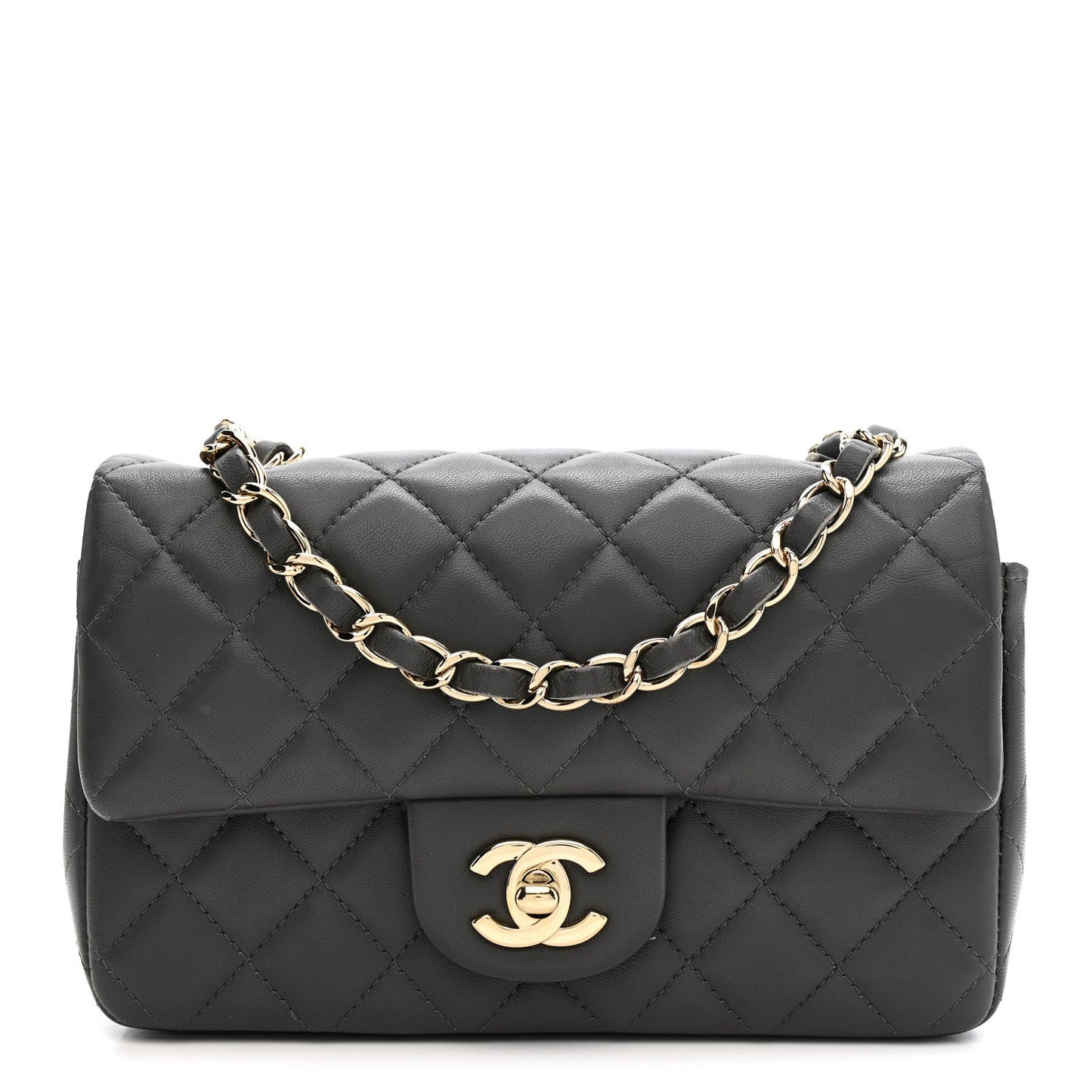 Lambskin Quilted Mini Rectangular Flap Dark Grey