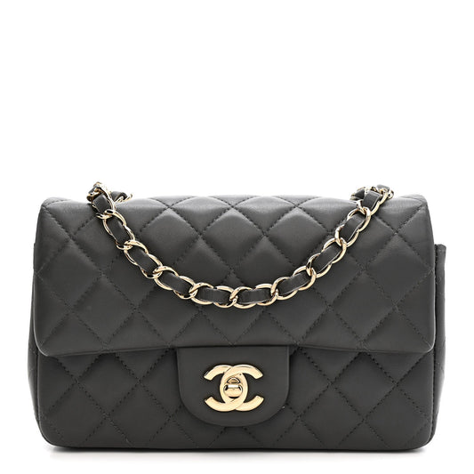Lambskin Quilted Mini Rectangular Flap Dark Grey