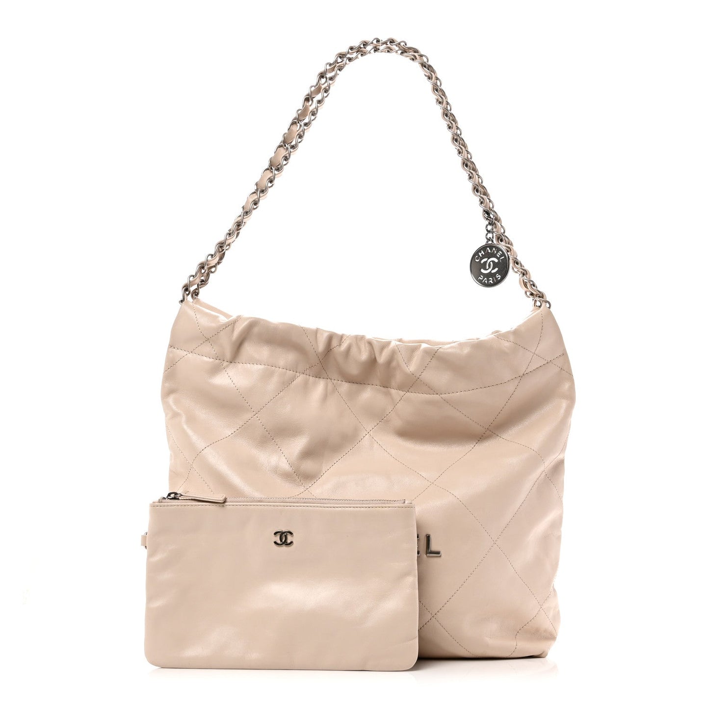 Shiny Calfskin Quilted Small Chanel 22 Ecru