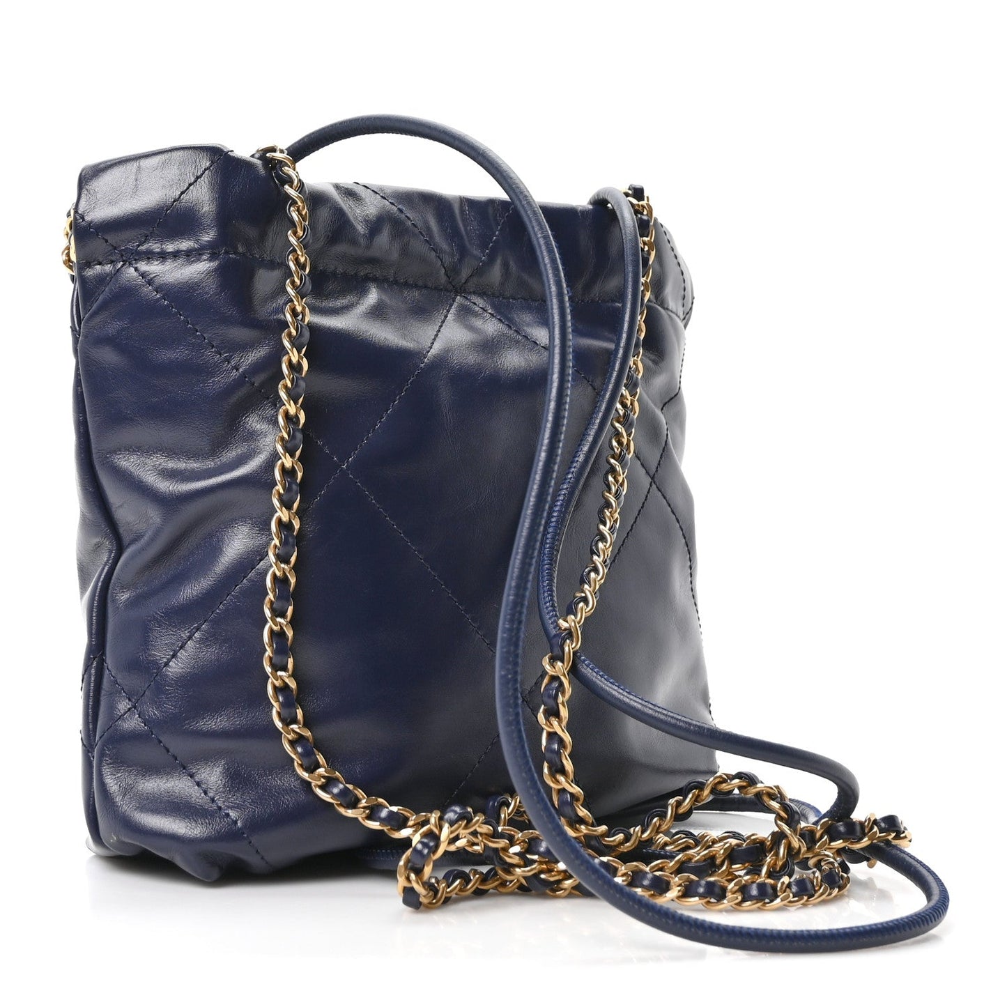 Shiny Calfskin Quilted Mini Chanel 22 Navy Blue