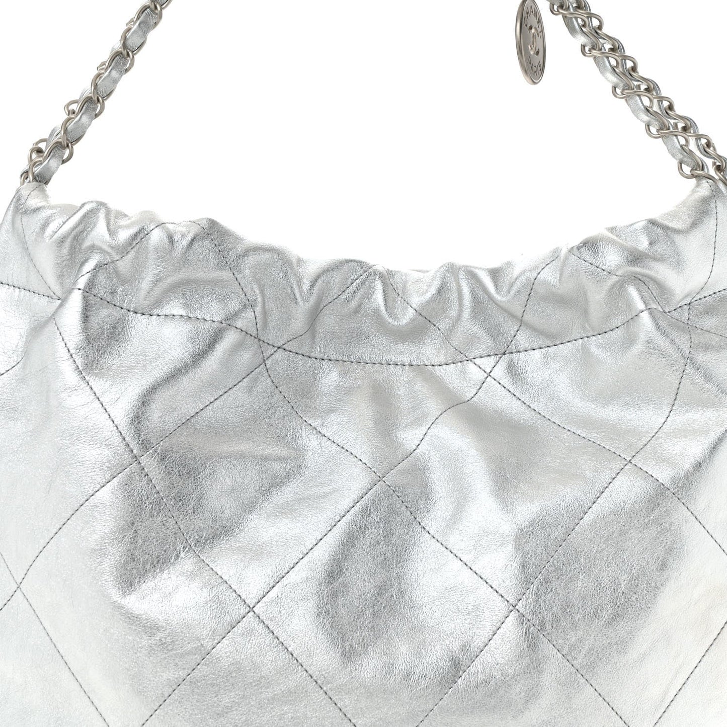 Metallic Calfskin Quilted Chanel 22 Silver