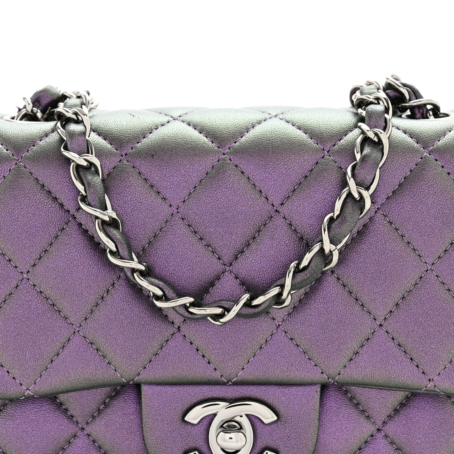 Iridescent Lambskin Quilted Mini Square Flap Dark Purple