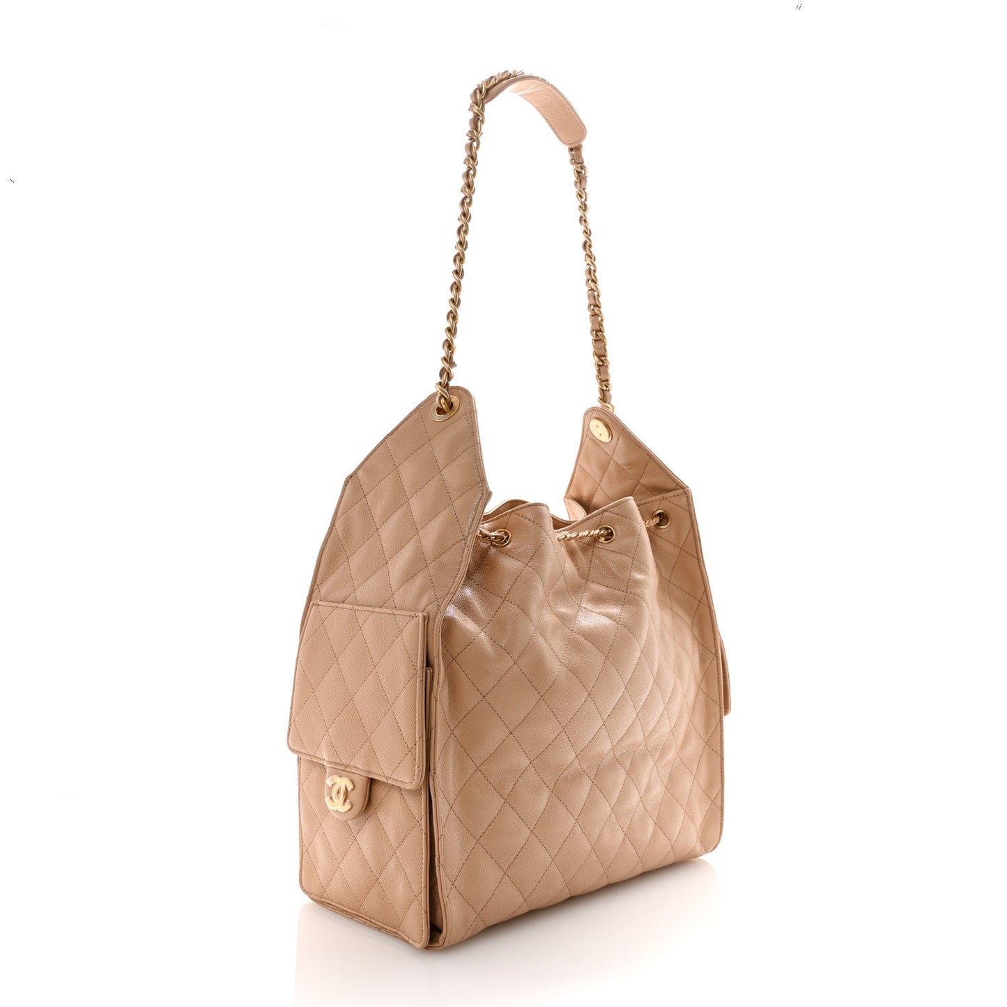 Caviar Quilted Medium Chanel 25 Handbag Beige