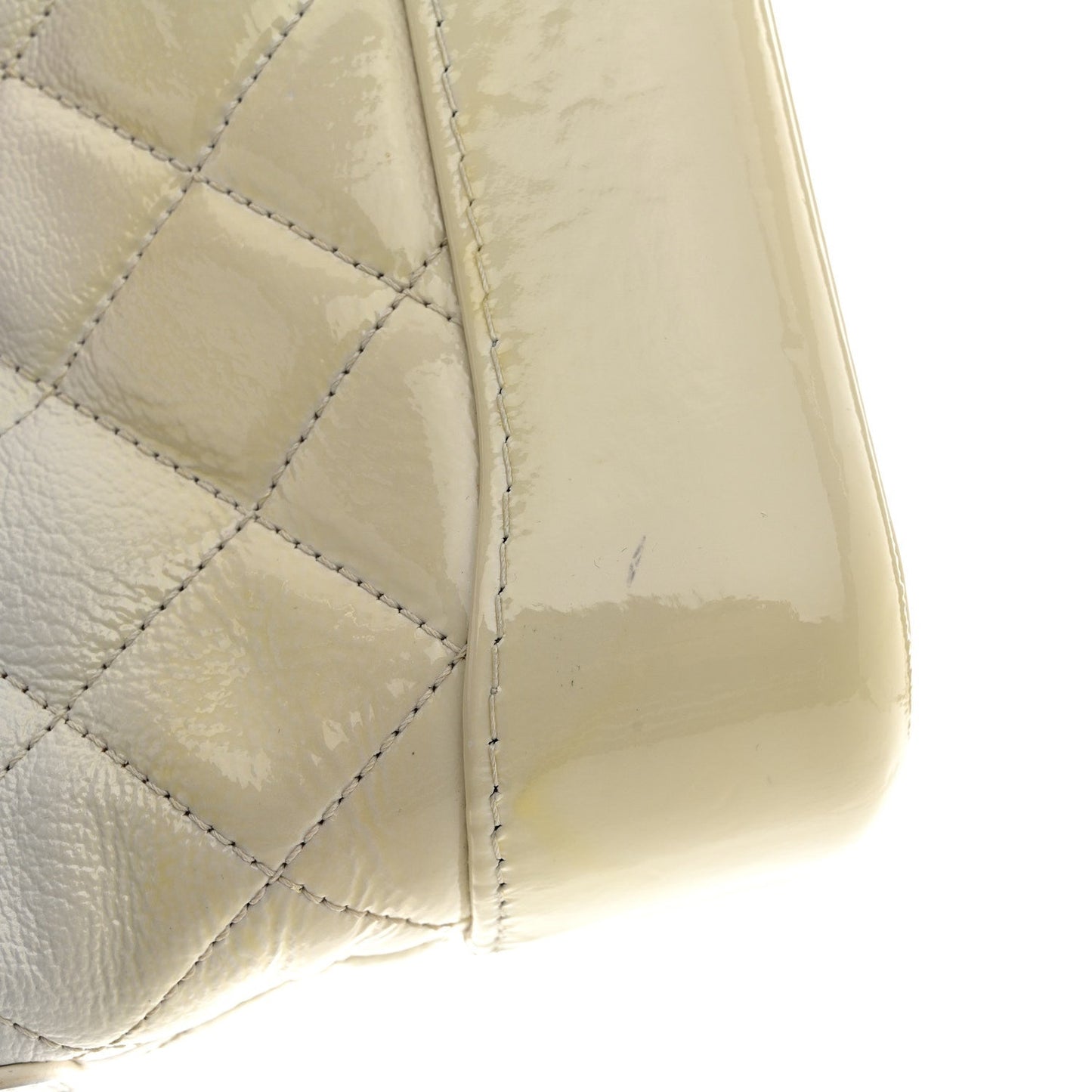 Patent Goatskin Quilted Small Gabrielle Hobo White
