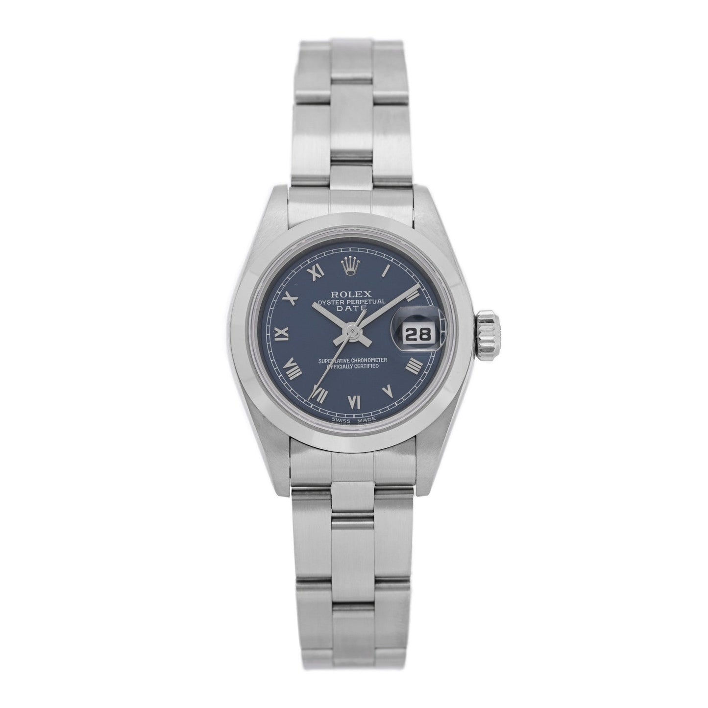 Stainless Steel 26mm Oyster Perpetual Date Watch Blue Roman 69160