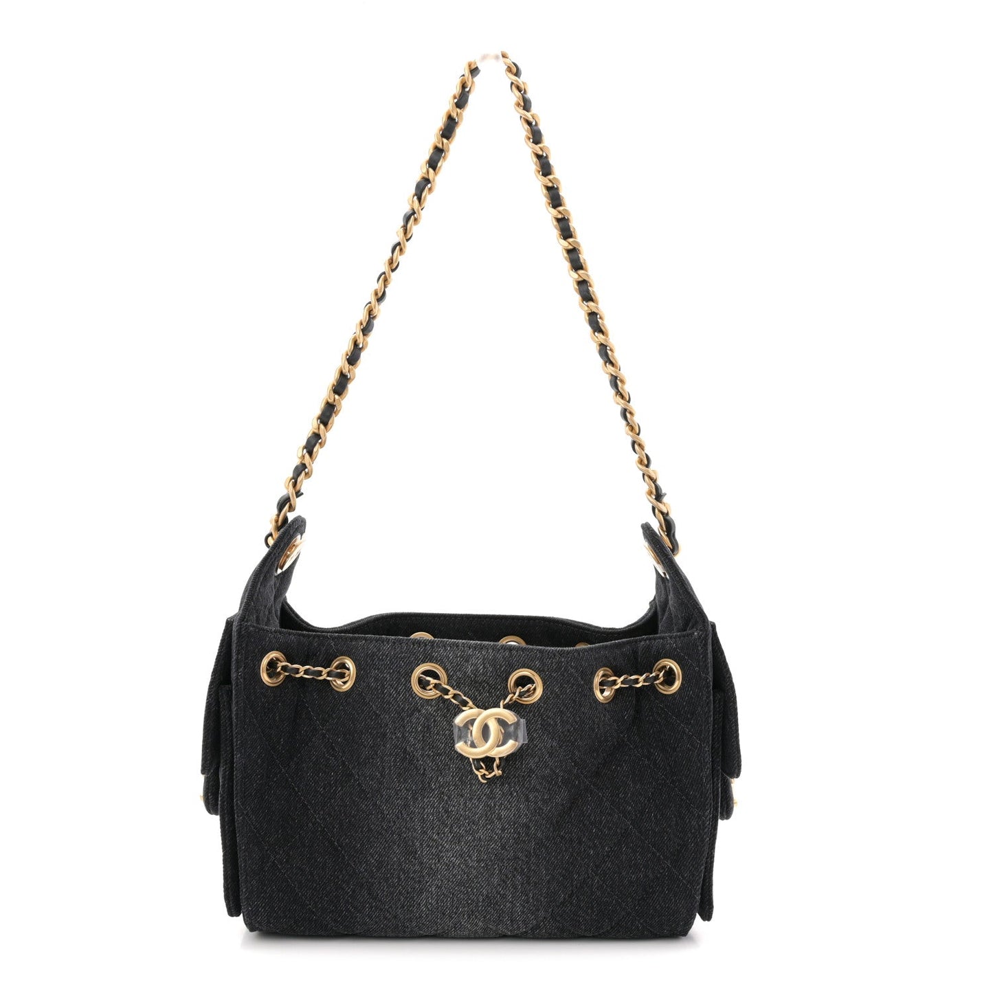 Washed Denim Quilted Mini Chanel 25 Handbag Black