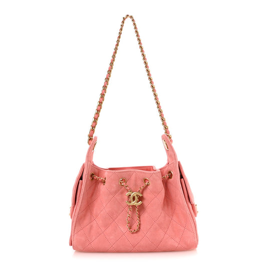 Suede Quilted Mini Chanel 25 Handbag Pink