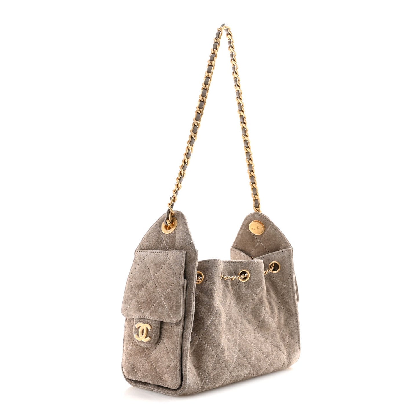 Suede Quilted Mini Chanel 25 Handbag Dark Grey