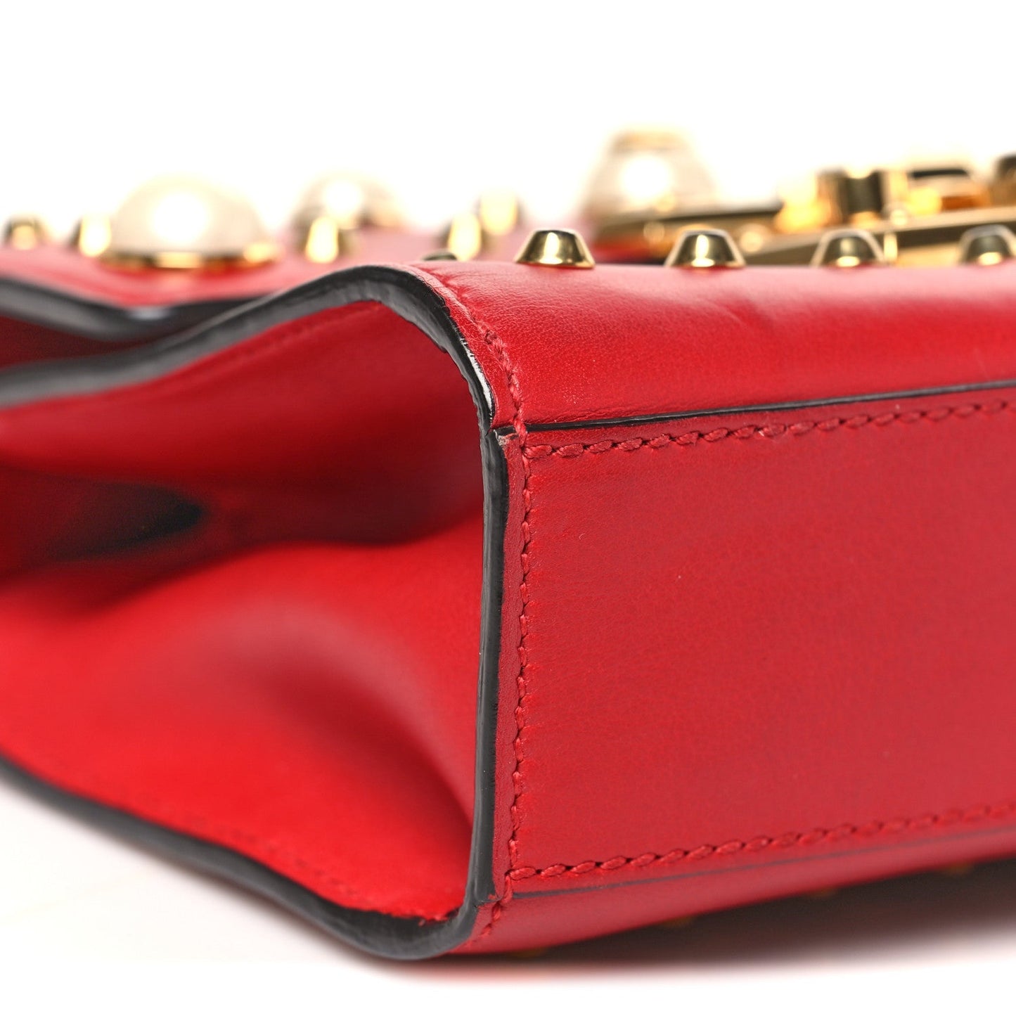 Calfskin Studded Small Padlock Shoulder Bag Hibiscus Red