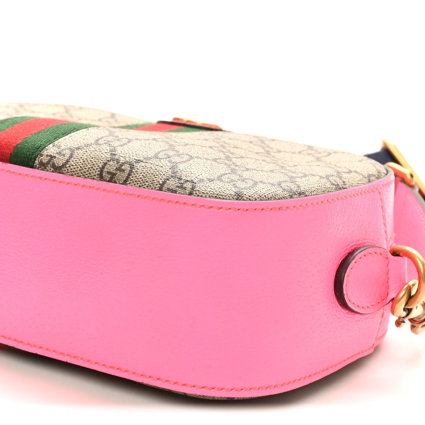 GG Supreme Monogram Textured Dollar Calfskin Web Ophidia Small Crossbody Bag Beige Ebony Fuchsia