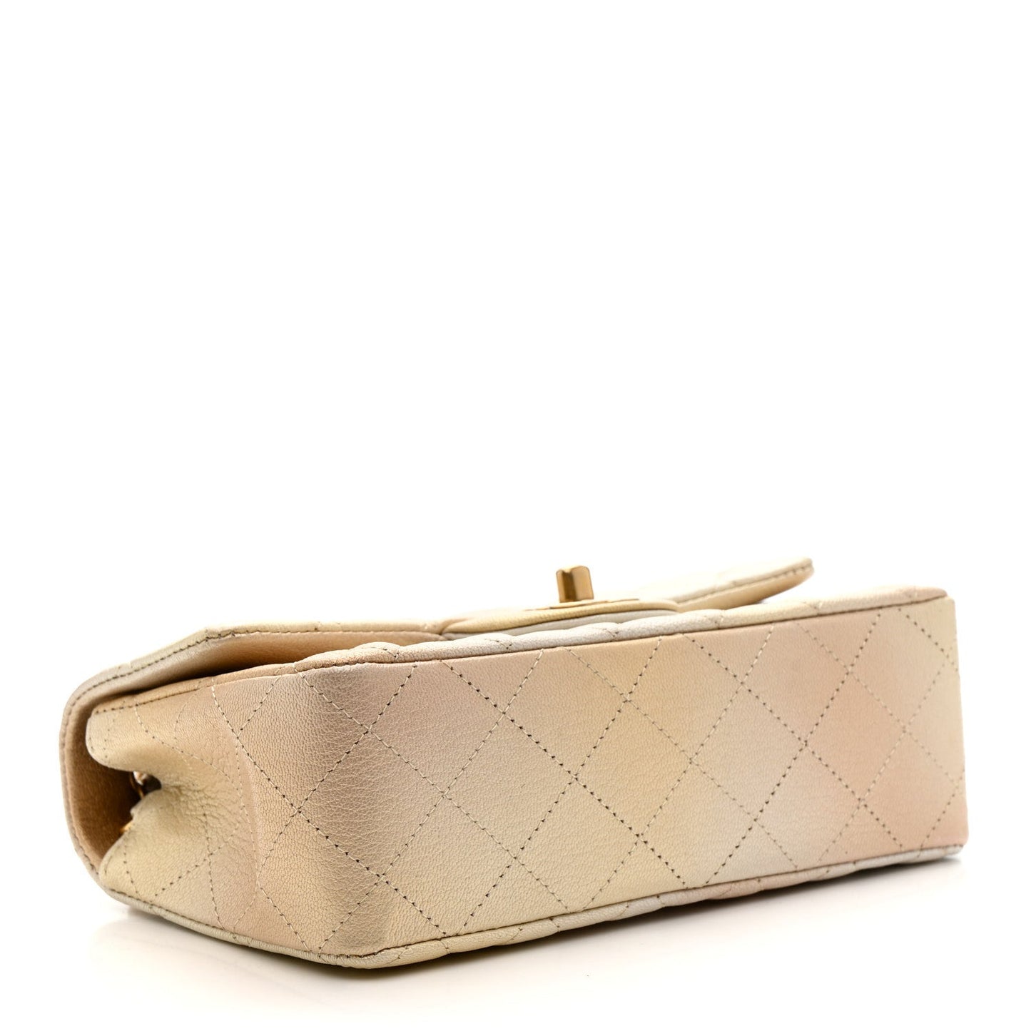 Metallic Goatskin Quilted Mini Rectangular Flap Gold