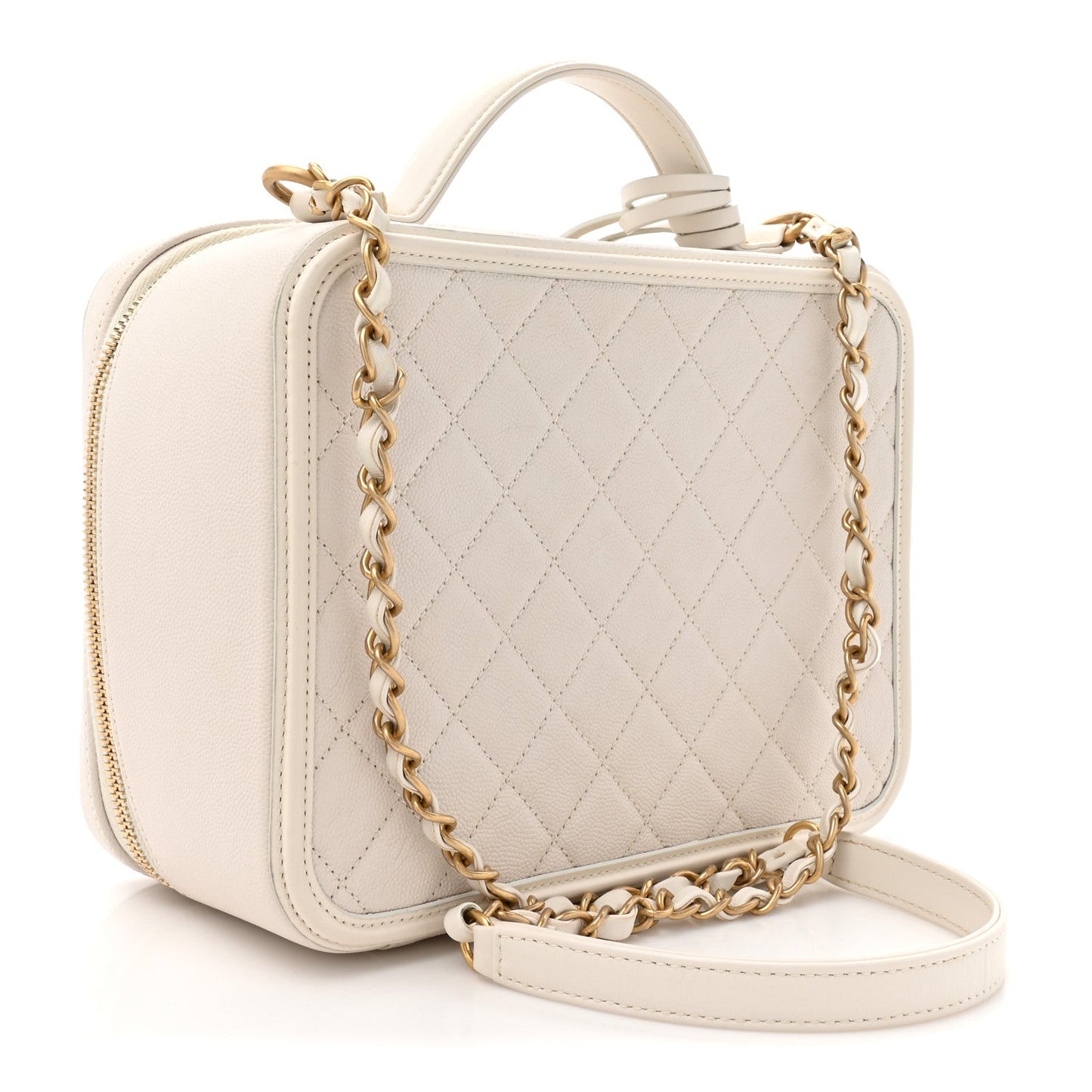 Caviar Quilted Large CC Filigree Vanity Case White