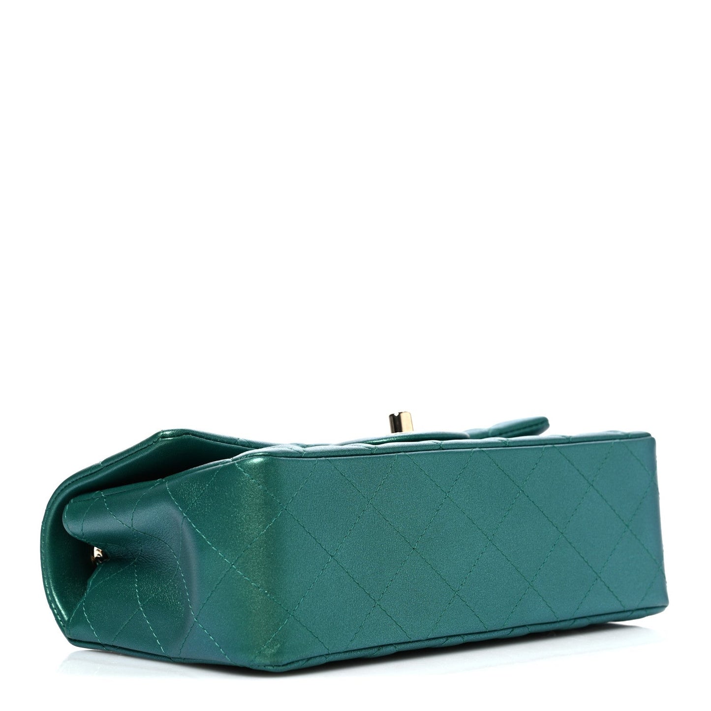 Iridescent Lambskin Quilted Mini Rectangular Flap Green