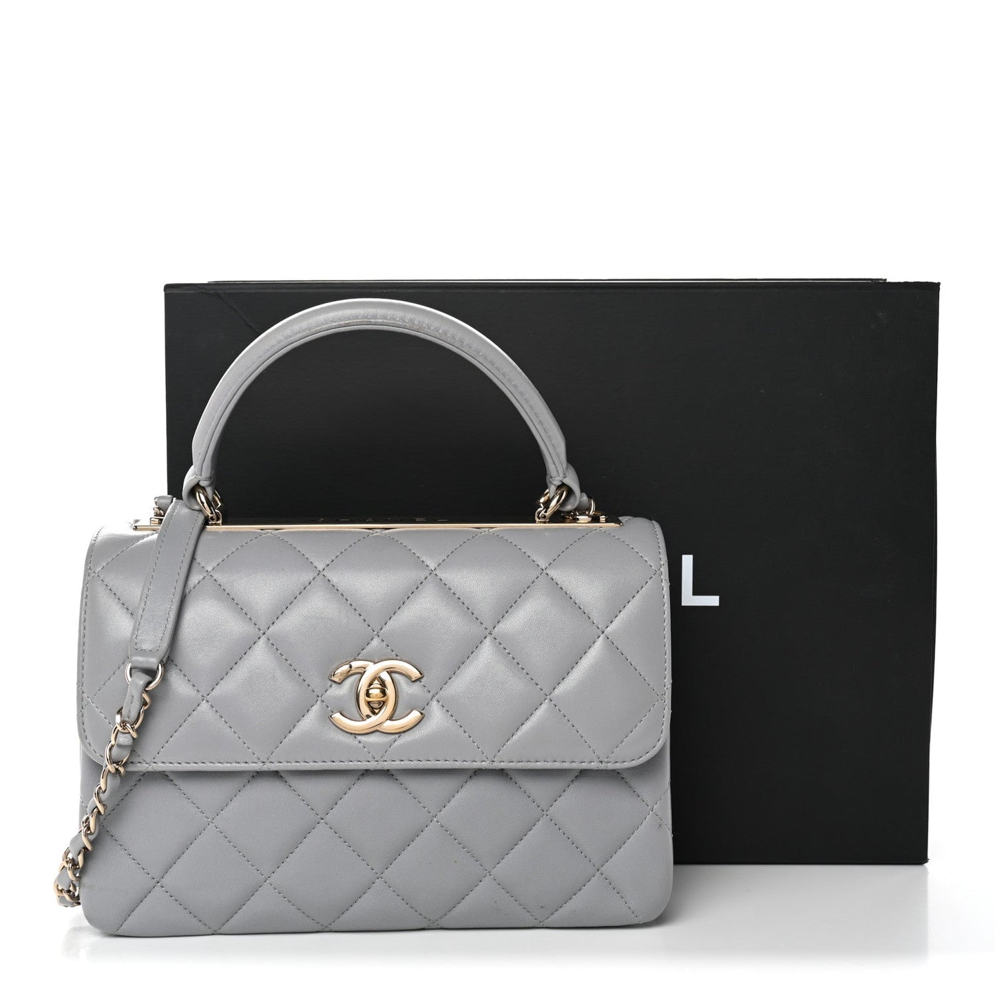 Lambskin Quilted Small Trendy CC Flap Dual Handle Bag Grey
