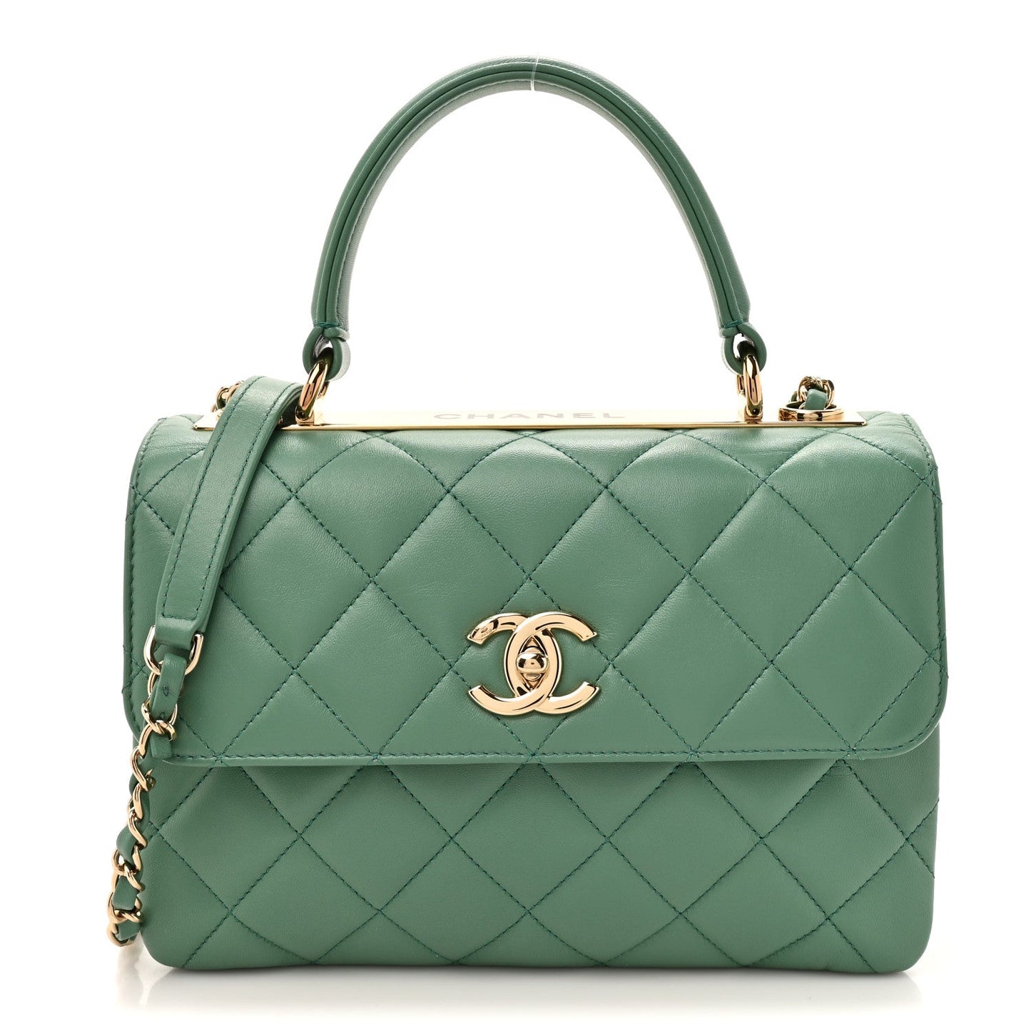 Lambskin Quilted Small Trendy CC Flap Dual Handle Bag Light Green