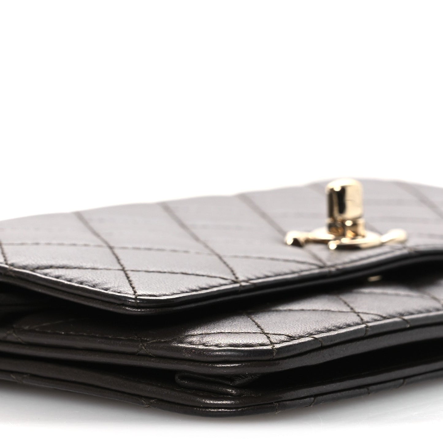 Lambskin Quilted Trendy CC Wallet On Chain WOC Dark Brown