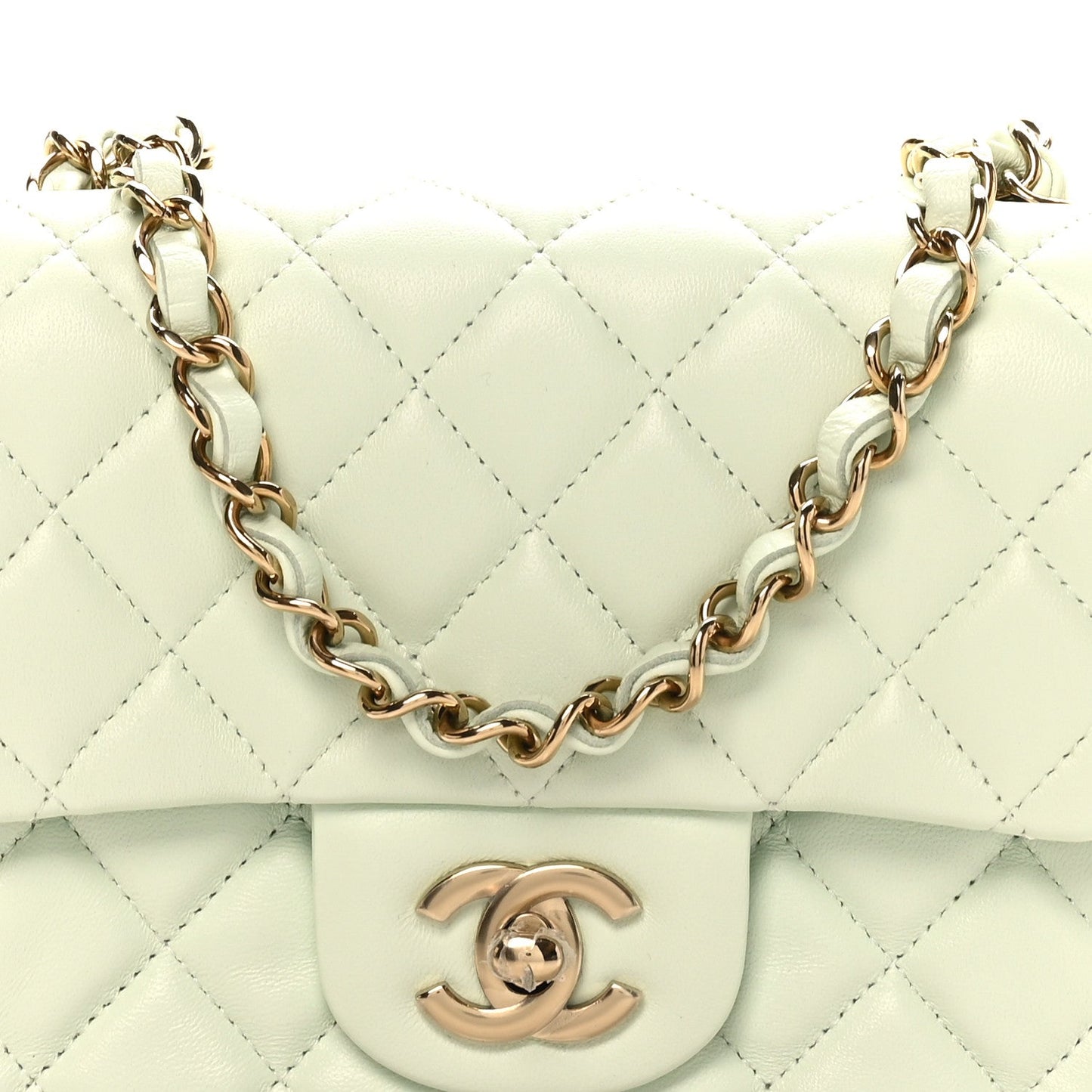Lambskin Quilted Mini Square Flap Light Green