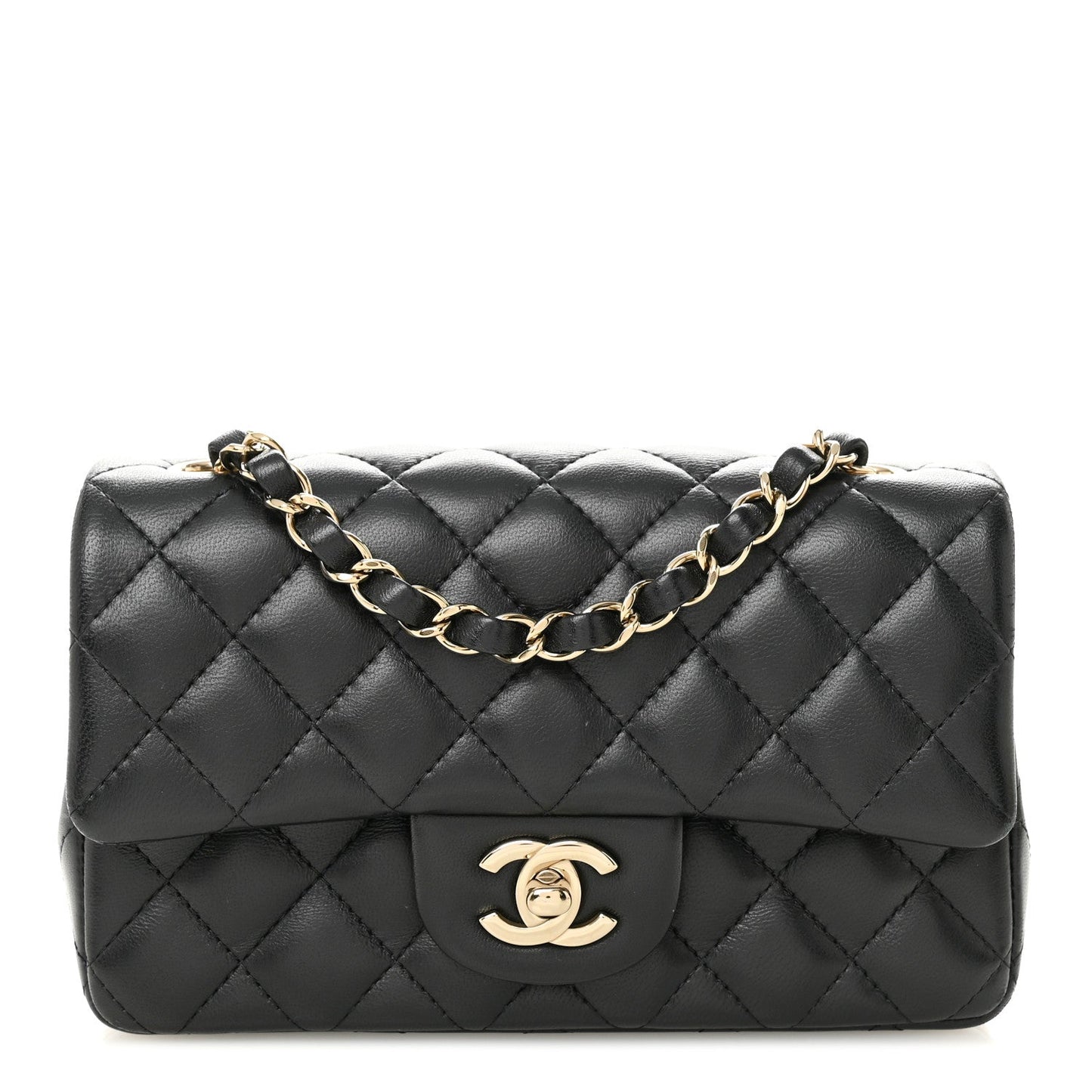 Lambskin Quilted Mini Rectangular Flap Black