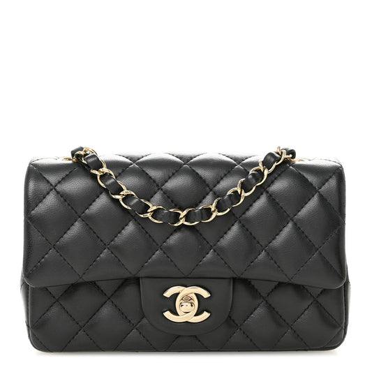 Lambskin Quilted Mini Rectangular Flap Black