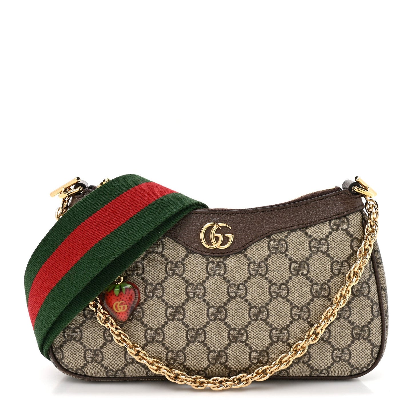 GG Supreme Monogram Textured Dollar Calfskin Web Small Ophidia GG Handbag Beige Ebony New Acero