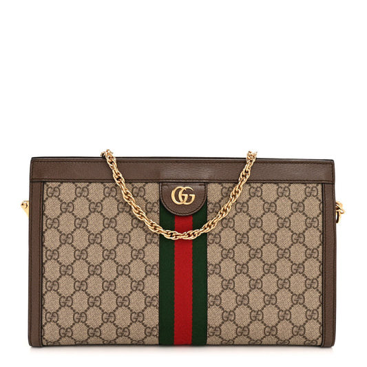 GG Supreme Monogram Web Medium Ophidia Chain Shoulder Bag Brown