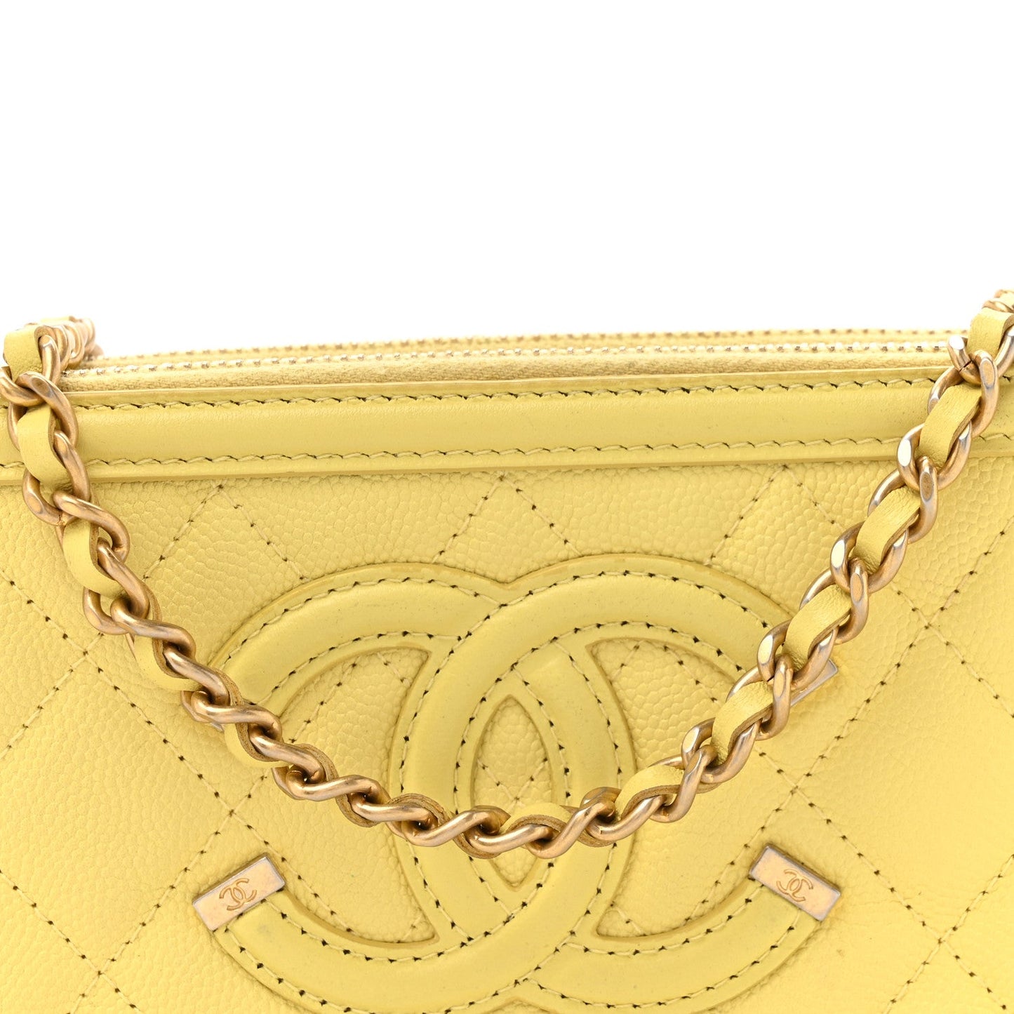 Caviar Quilted CC Filigree Clutch With Chain Yellow
