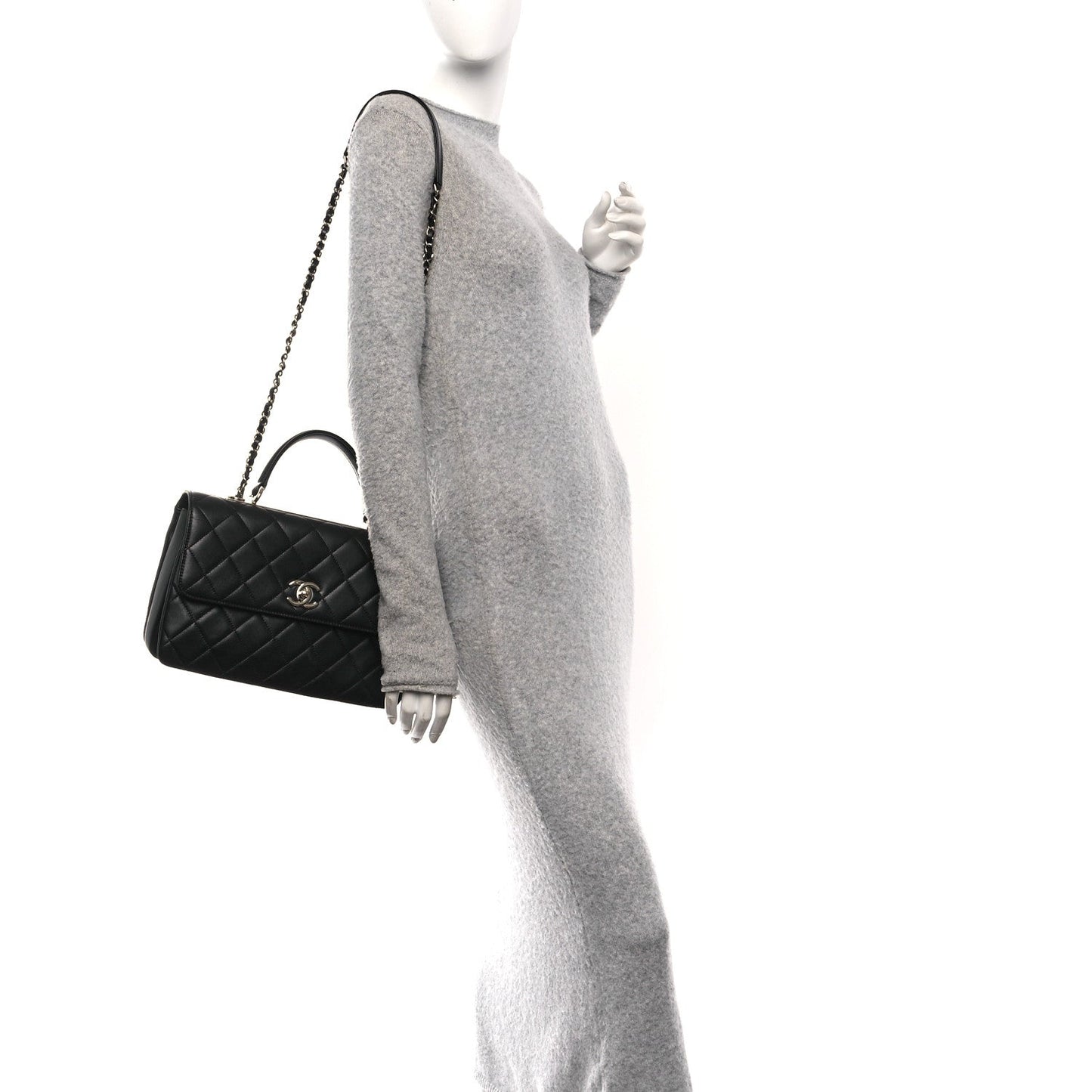 Lambskin Quilted Medium Trendy CC Flap Dual Handle Bag Black