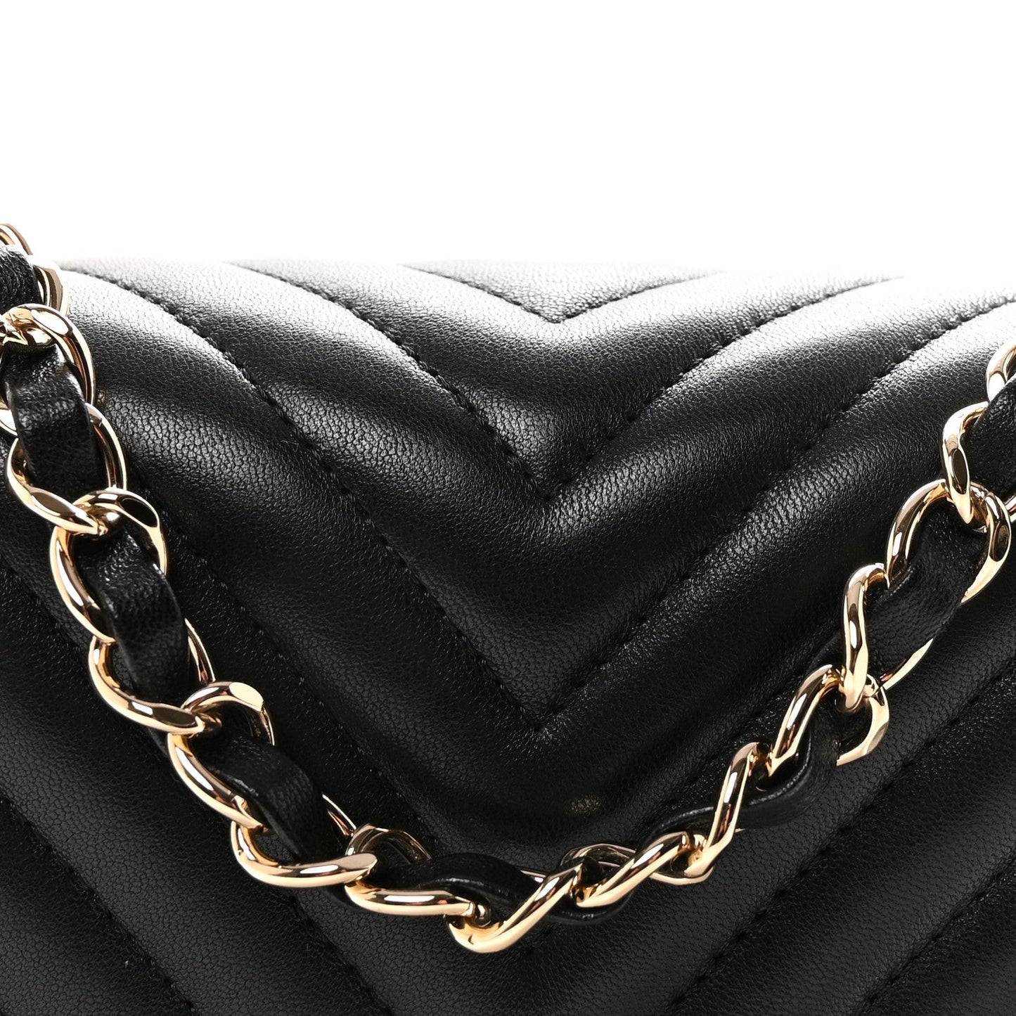 Lambskin Chevron Quilted Mini Square Flap Black
