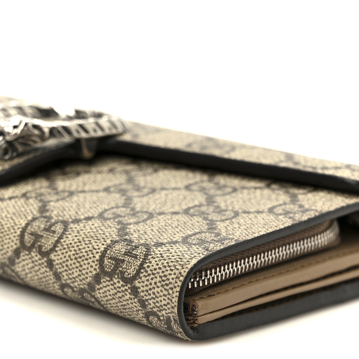 GG Supreme Monogram Dionysus Chain Clutch Wallet Beige Taupe