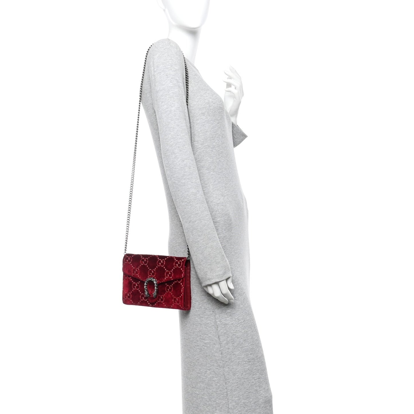 Velvet GG Monogram Mini Dionysus Chain Wallet Red Cipria